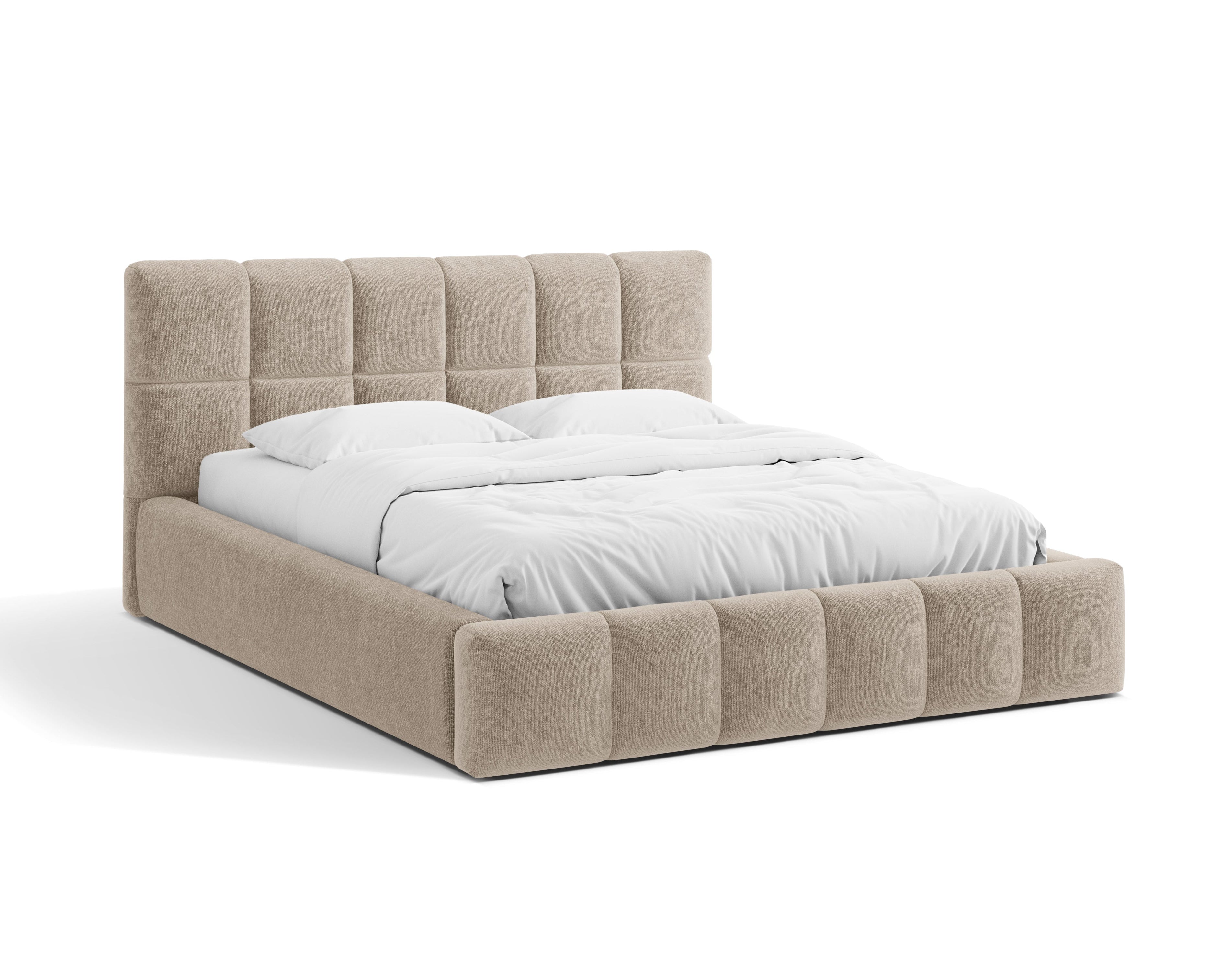 BELLIS Bed with Storage for Bedding in Beige Chenille