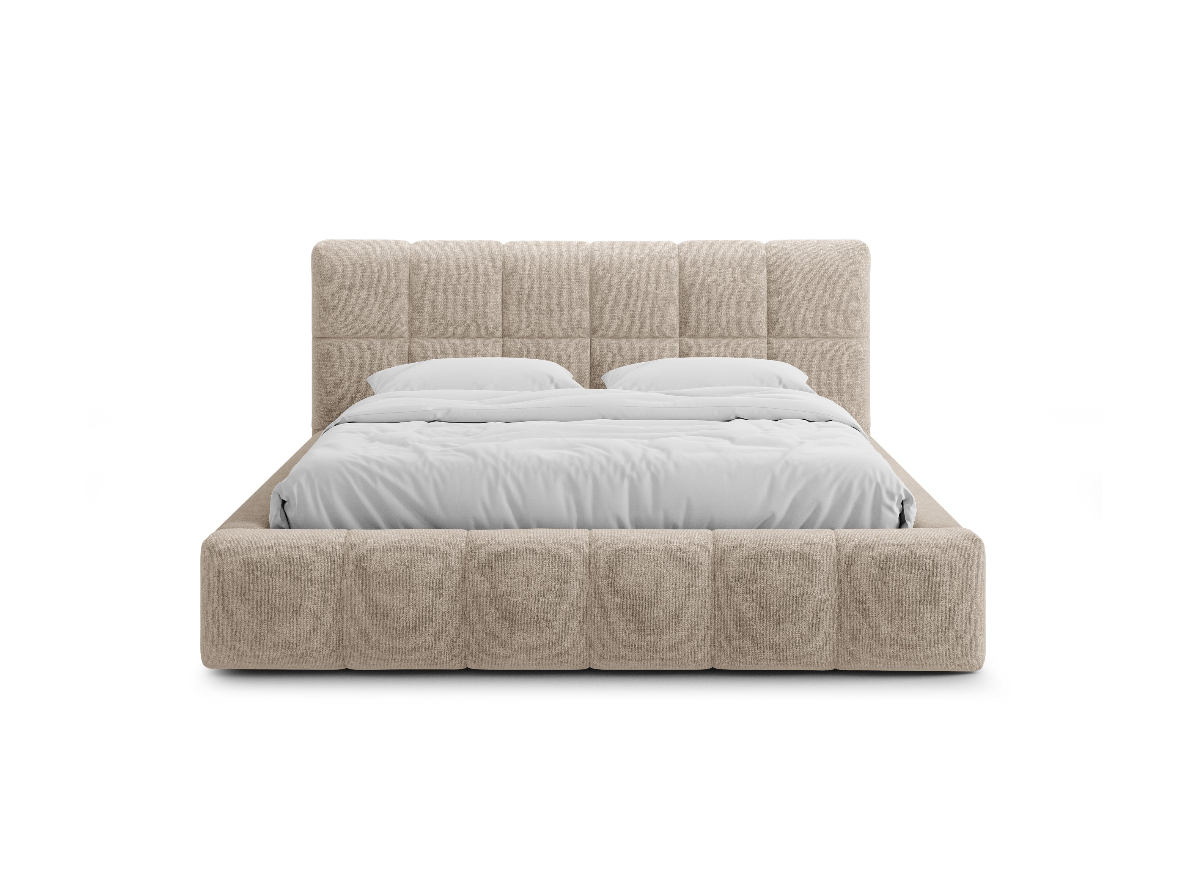 BELLIS Bed with Storage for Bedding in Beige Chenille