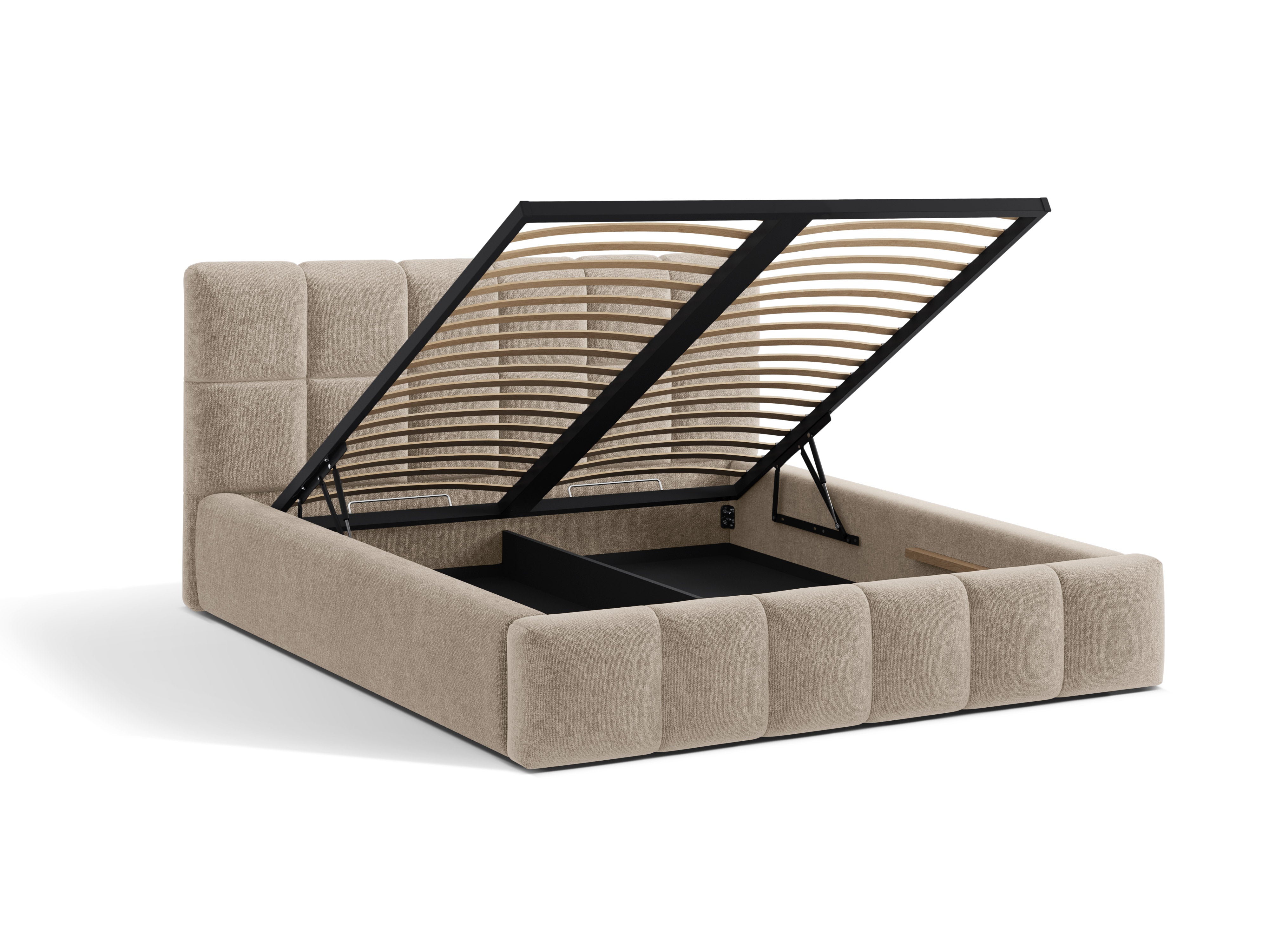 BELLIS Bed with Storage for Bedding in Beige Chenille