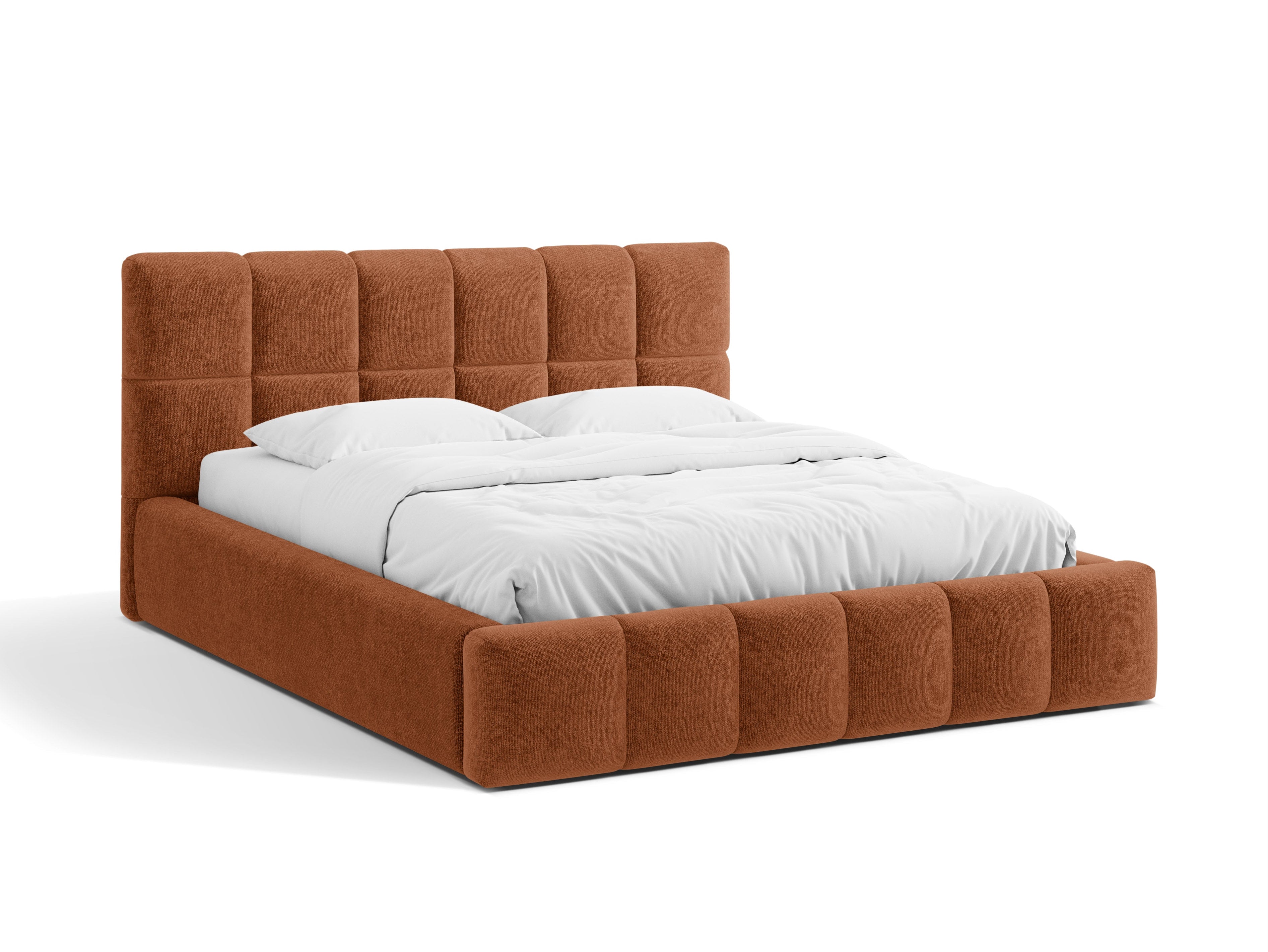 BELLIS Bed with Storage for Bedding in Brick Chenille