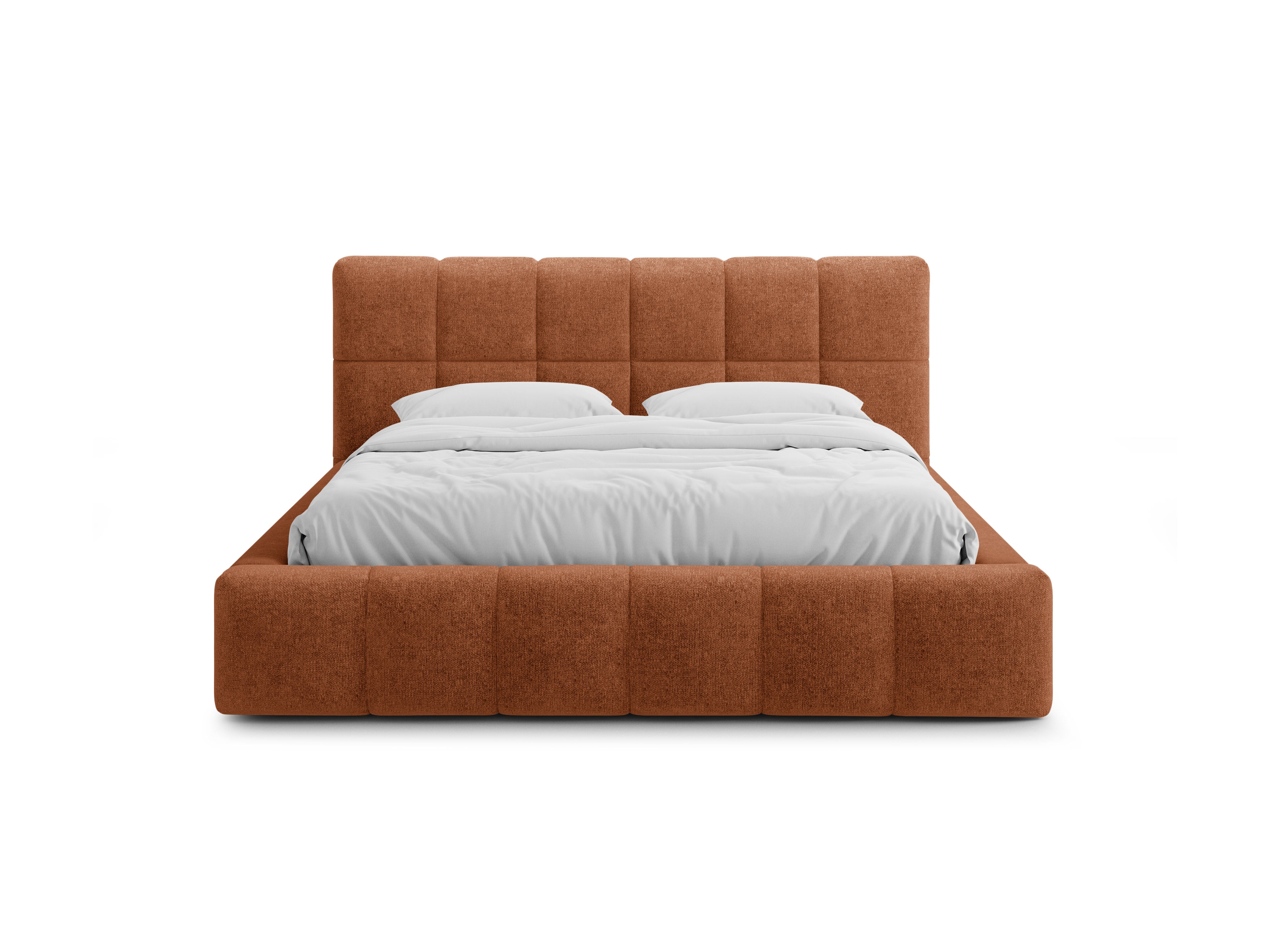 BELLIS Bed with Storage for Bedding in Brick Chenille