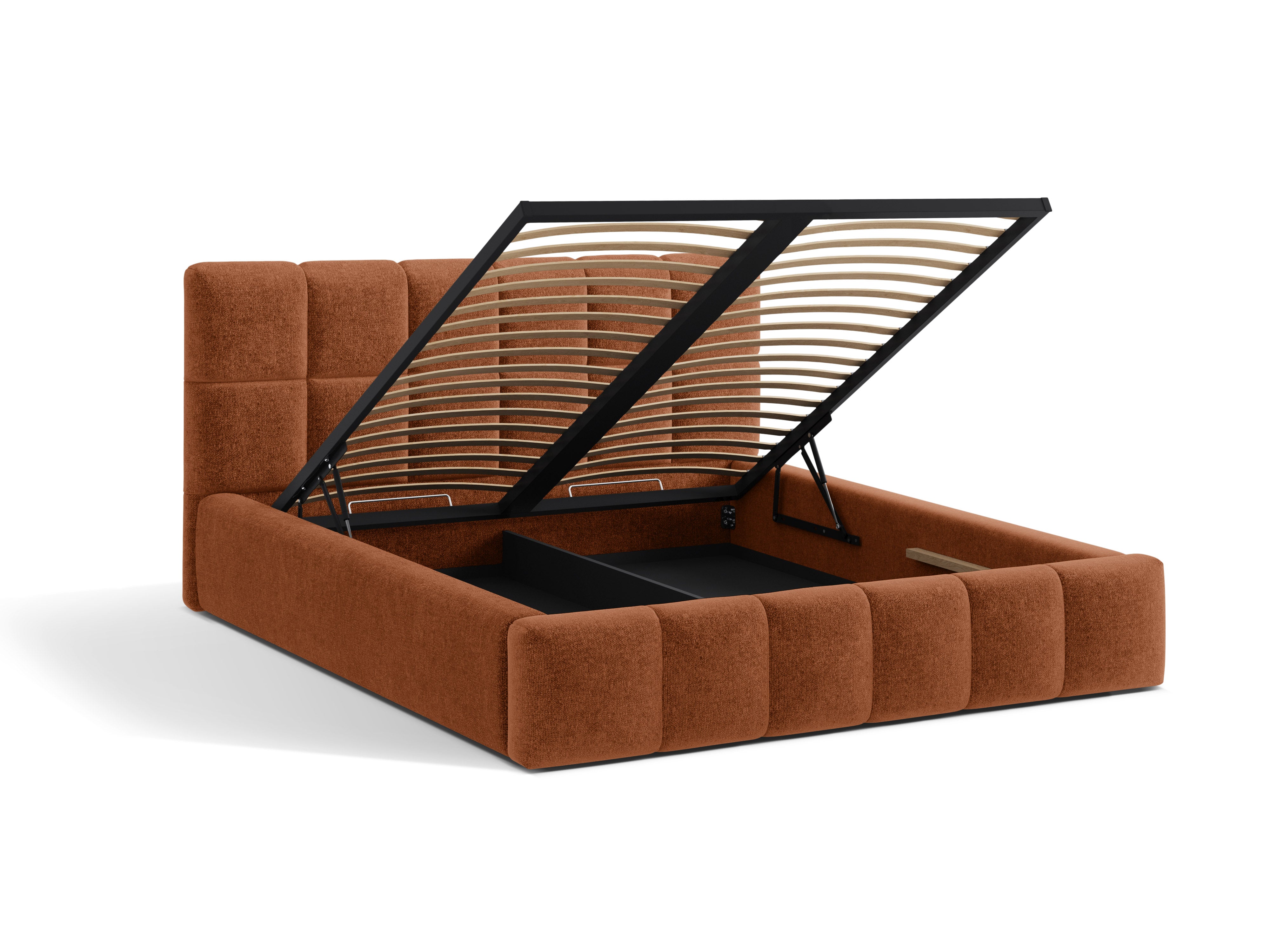 BELLIS Bed with Storage for Bedding in Brick Chenille