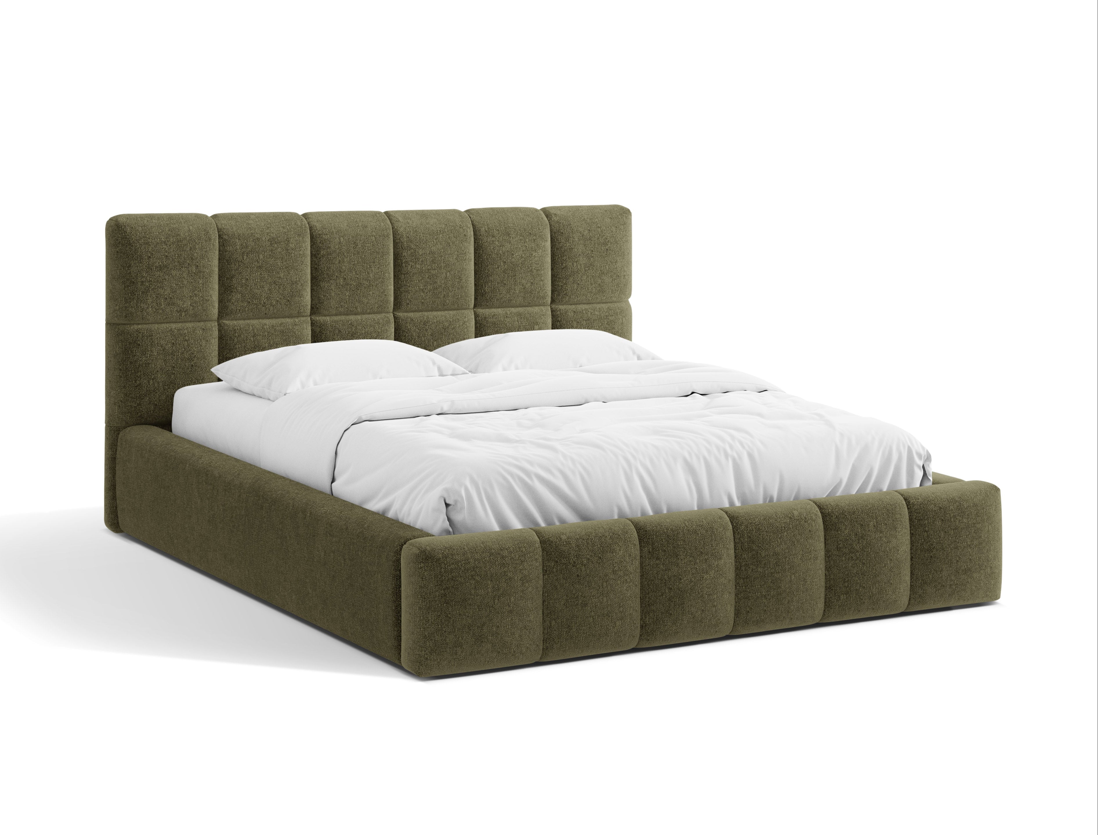 BELLIS Bed with Storage for Bedding in Green Chenille
