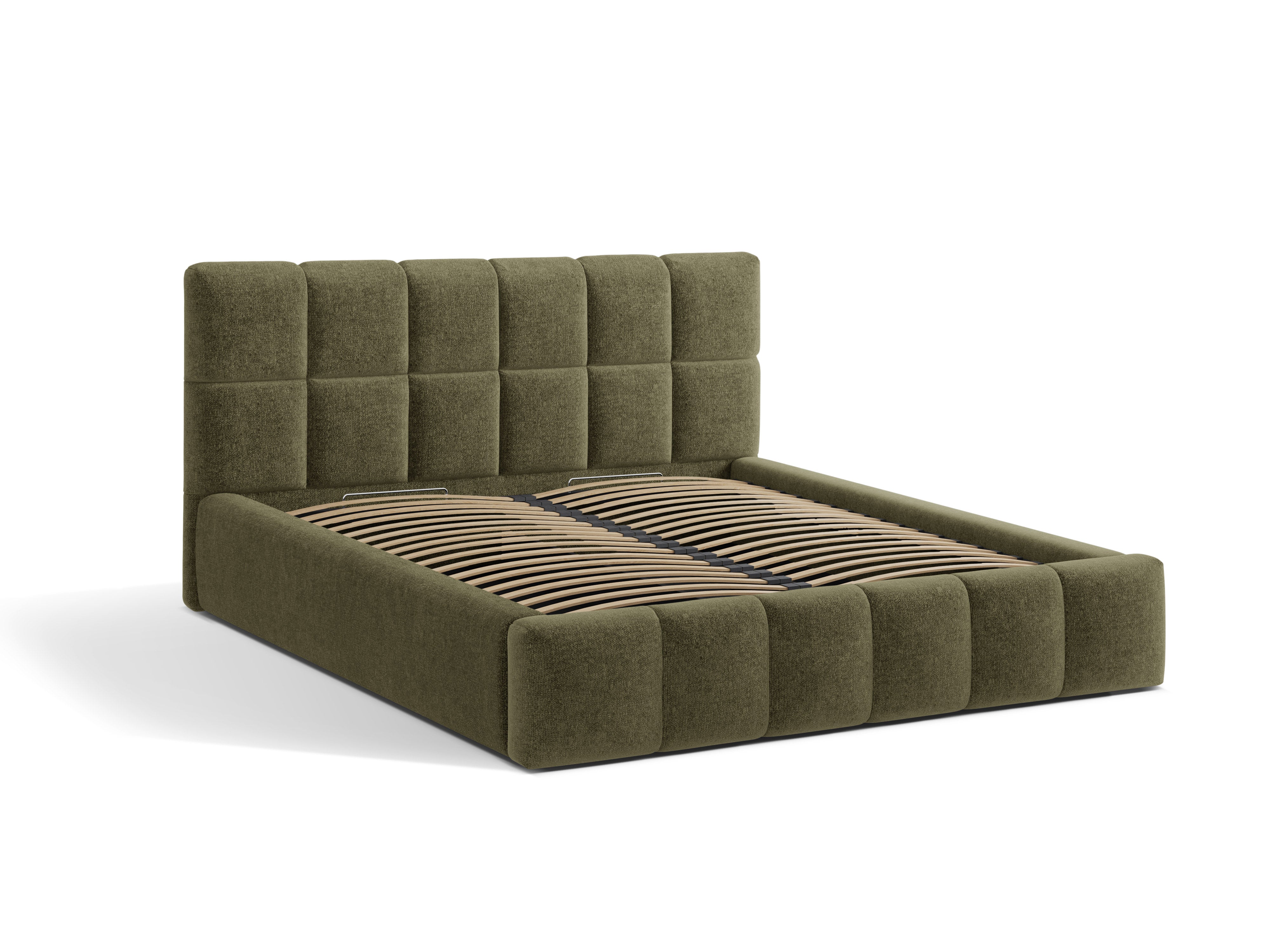 BELLIS Bed with Storage for Bedding in Green Chenille
