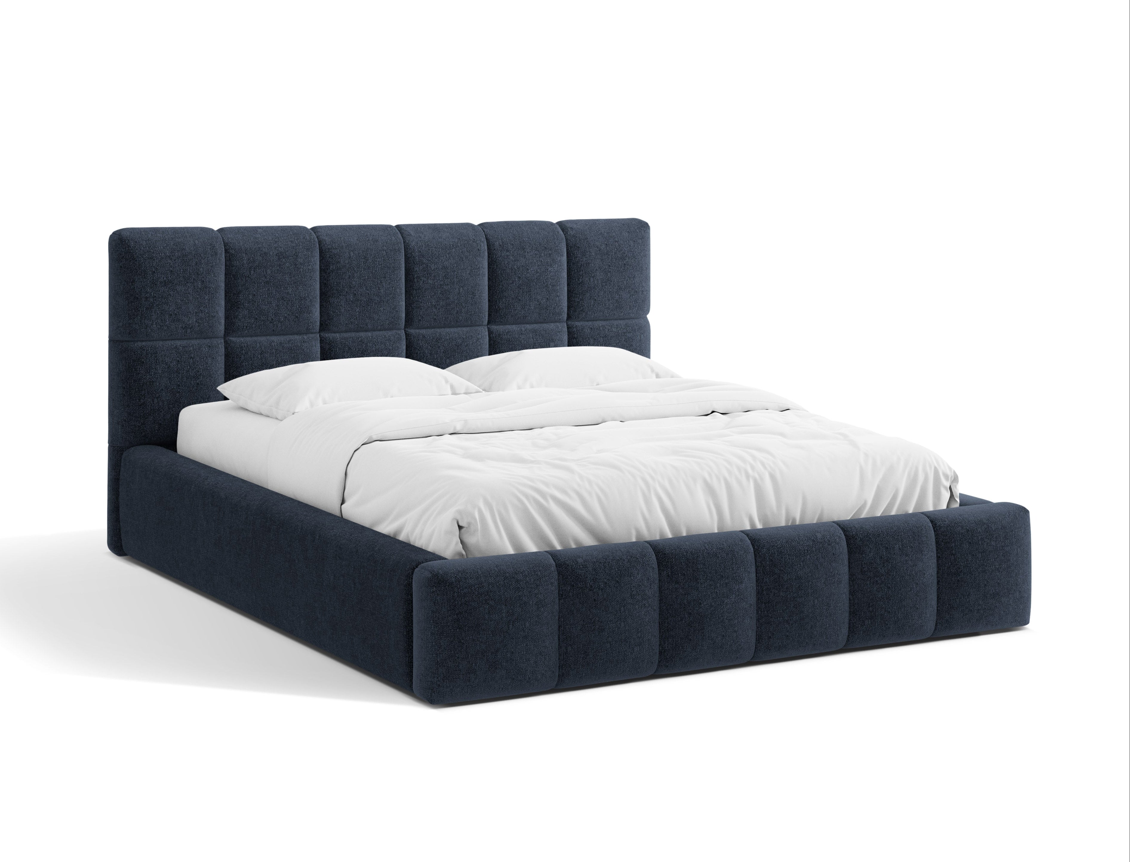 BELLIS Bed with Storage for Bedding in Sea Blue Chenille