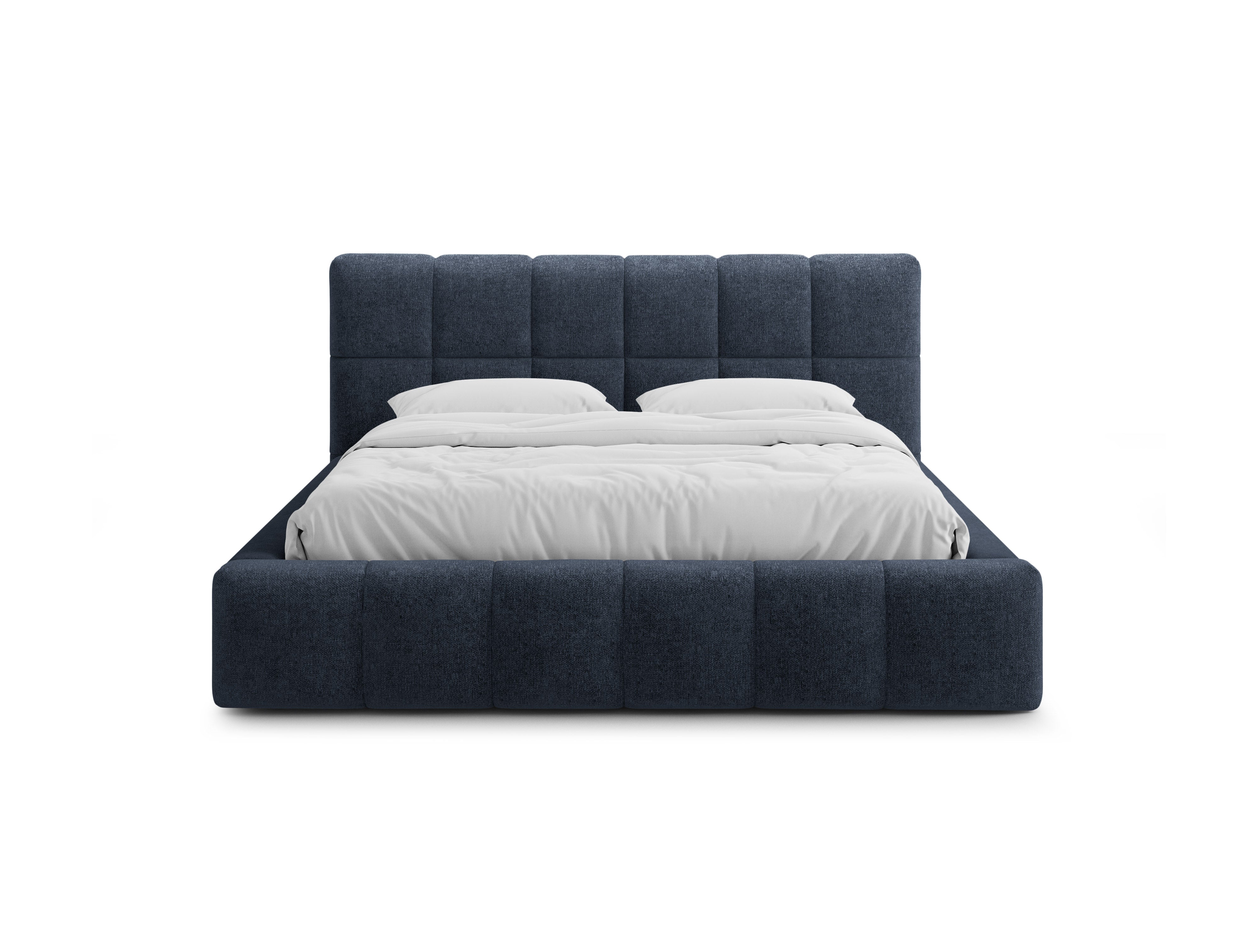BELLIS Bed with Storage for Bedding in Sea Blue Chenille