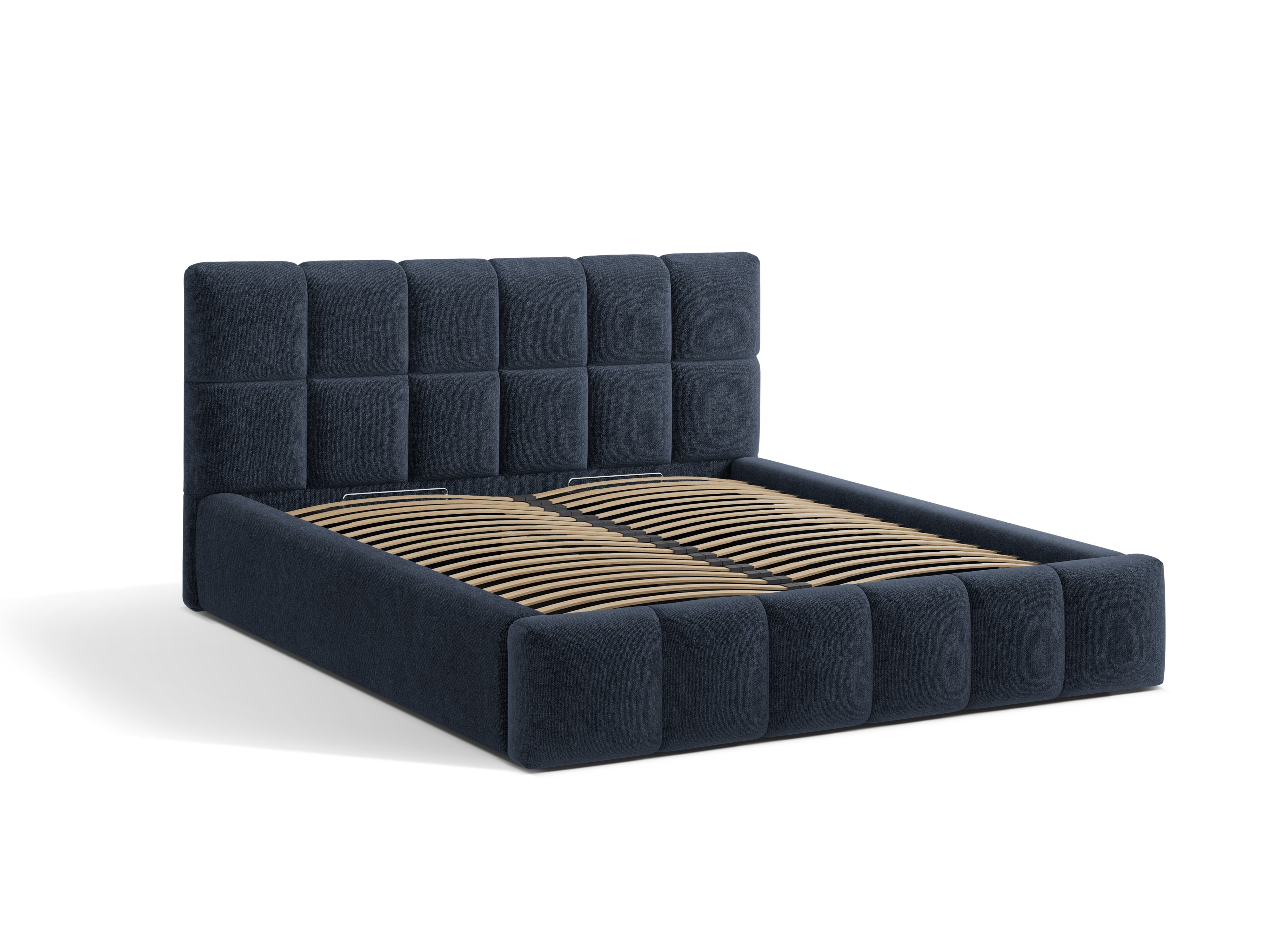 BELLIS Bed with Storage for Bedding in Sea Blue Chenille