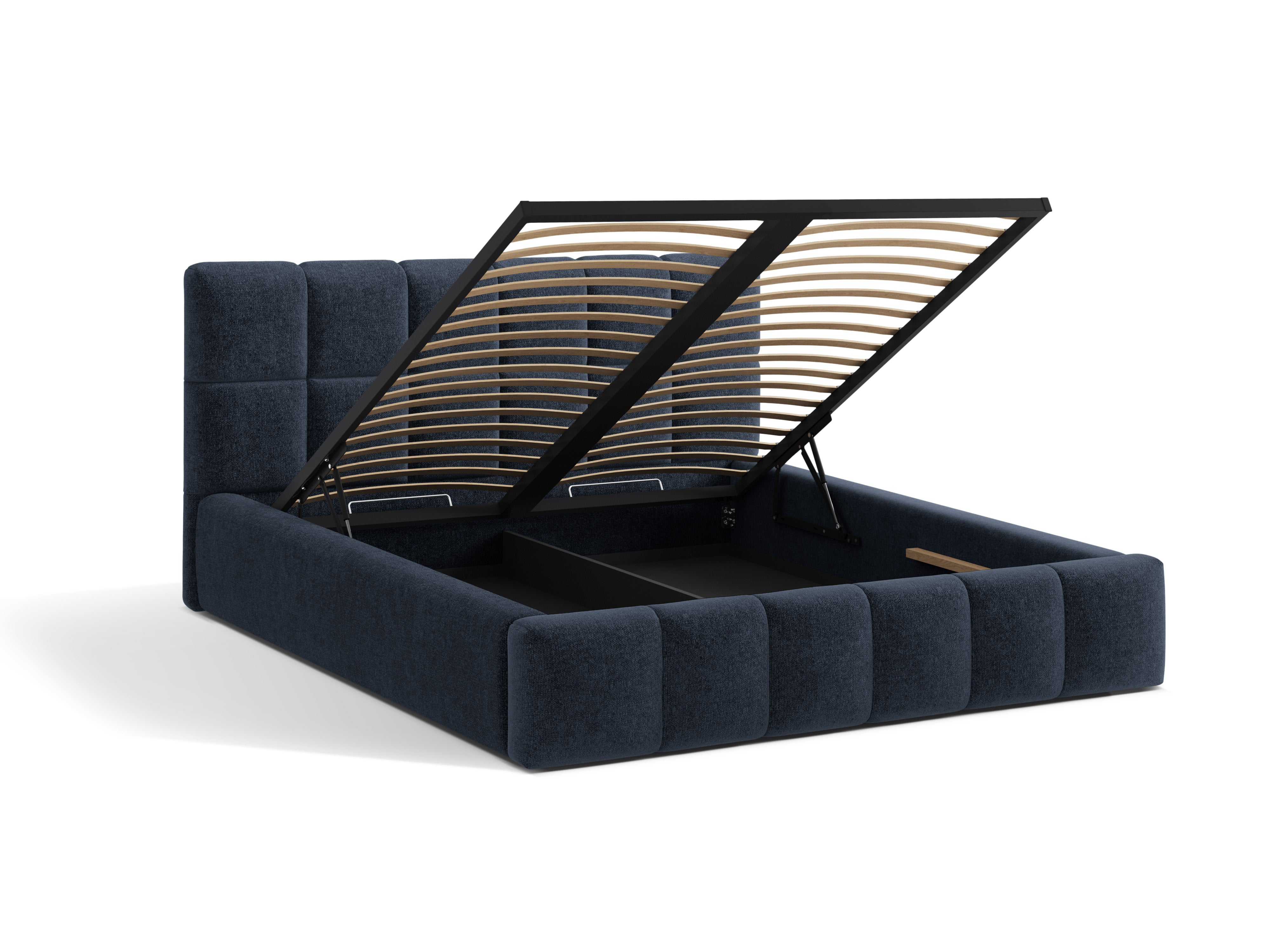 BELLIS Bed with Storage for Bedding in Sea Blue Chenille