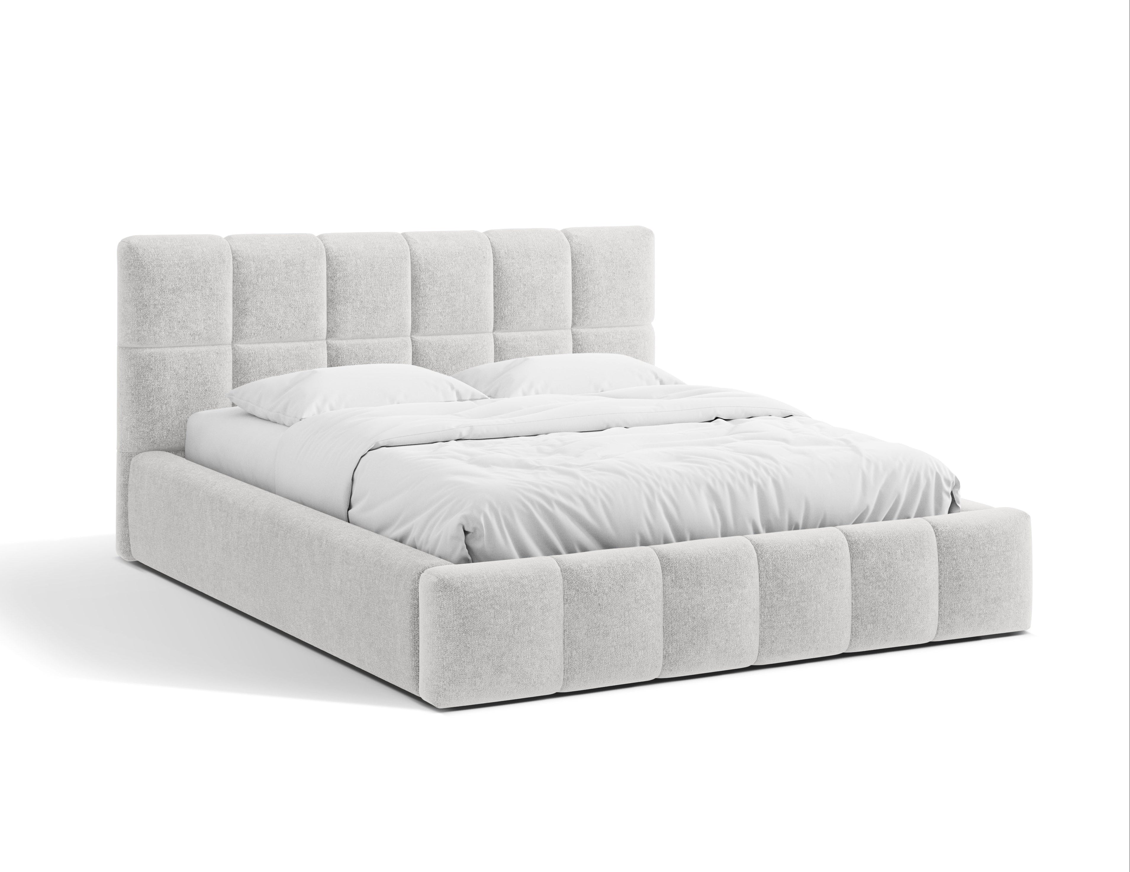 BELLIS Bed with Storage for Bedding in Silver Chenille
