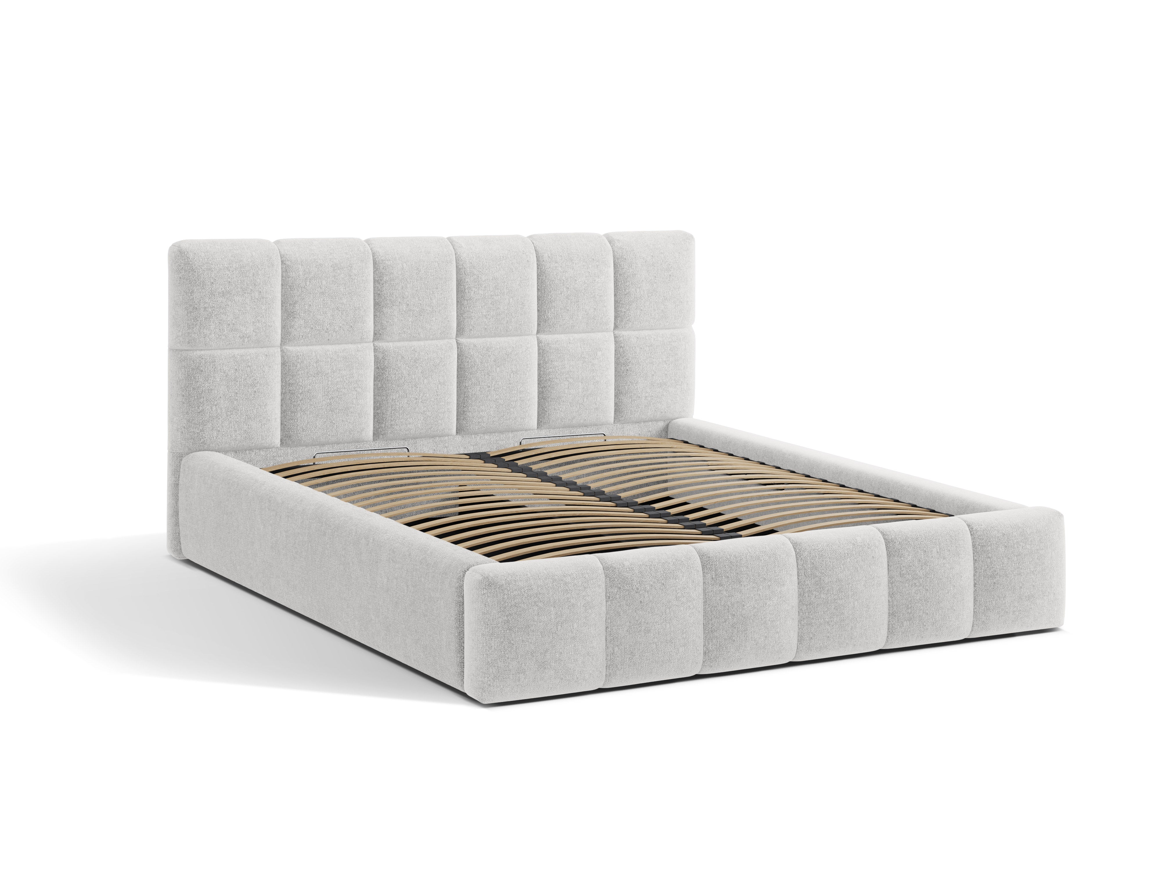 BELLIS Bed with Storage for Bedding in Silver Chenille