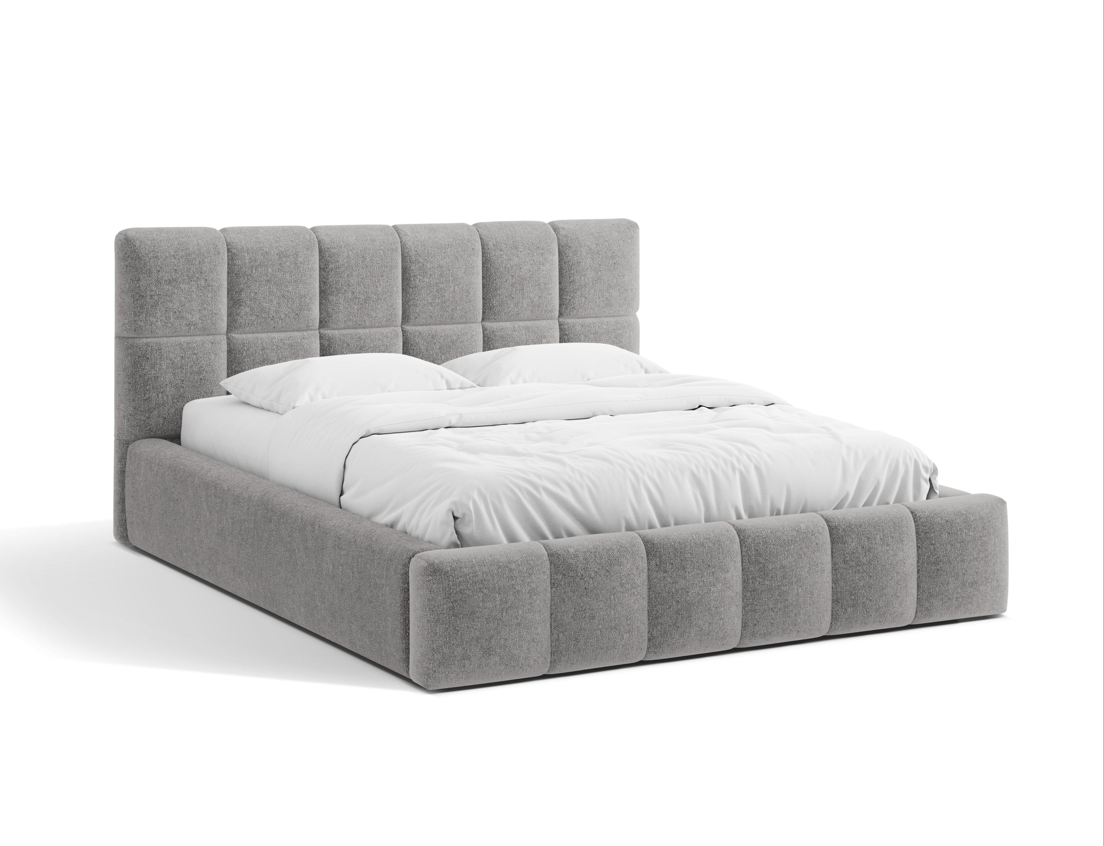 BELLIS Bed with Storage for Bedding in Gray Chenille