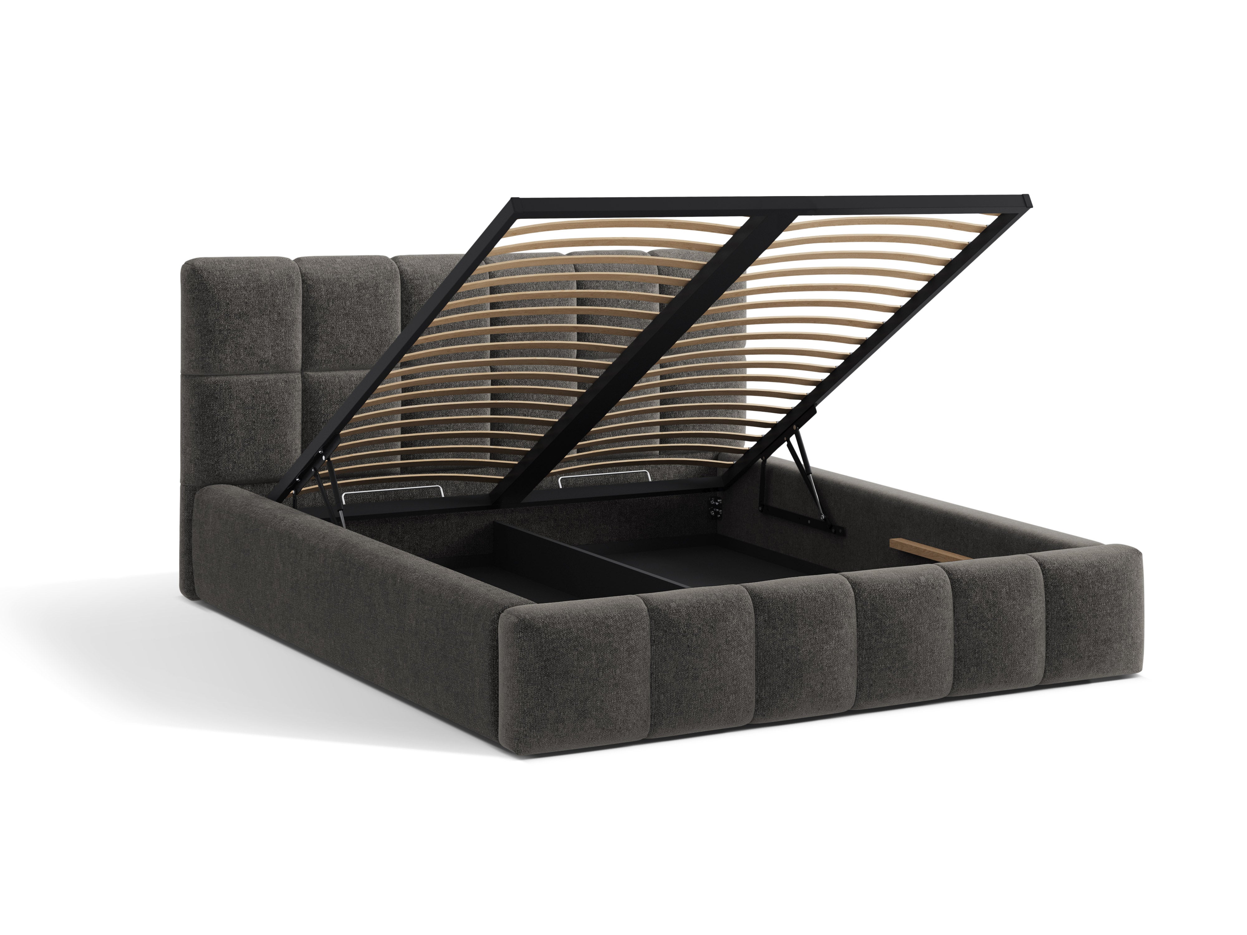 BELLIS Bed with Storage for Bedding in Dark Gray Chenille