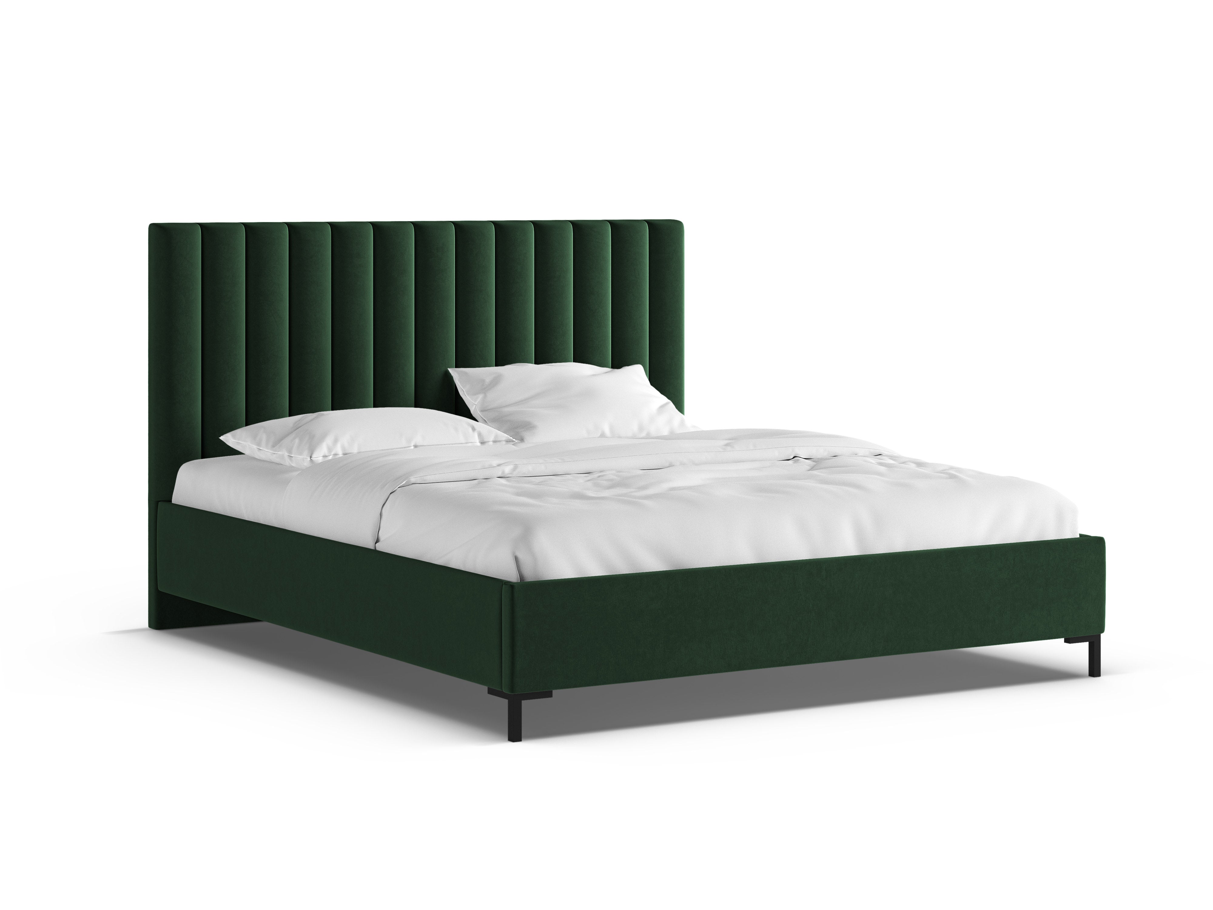 Velvet bed with storage for bedding ALLISON in bottle green