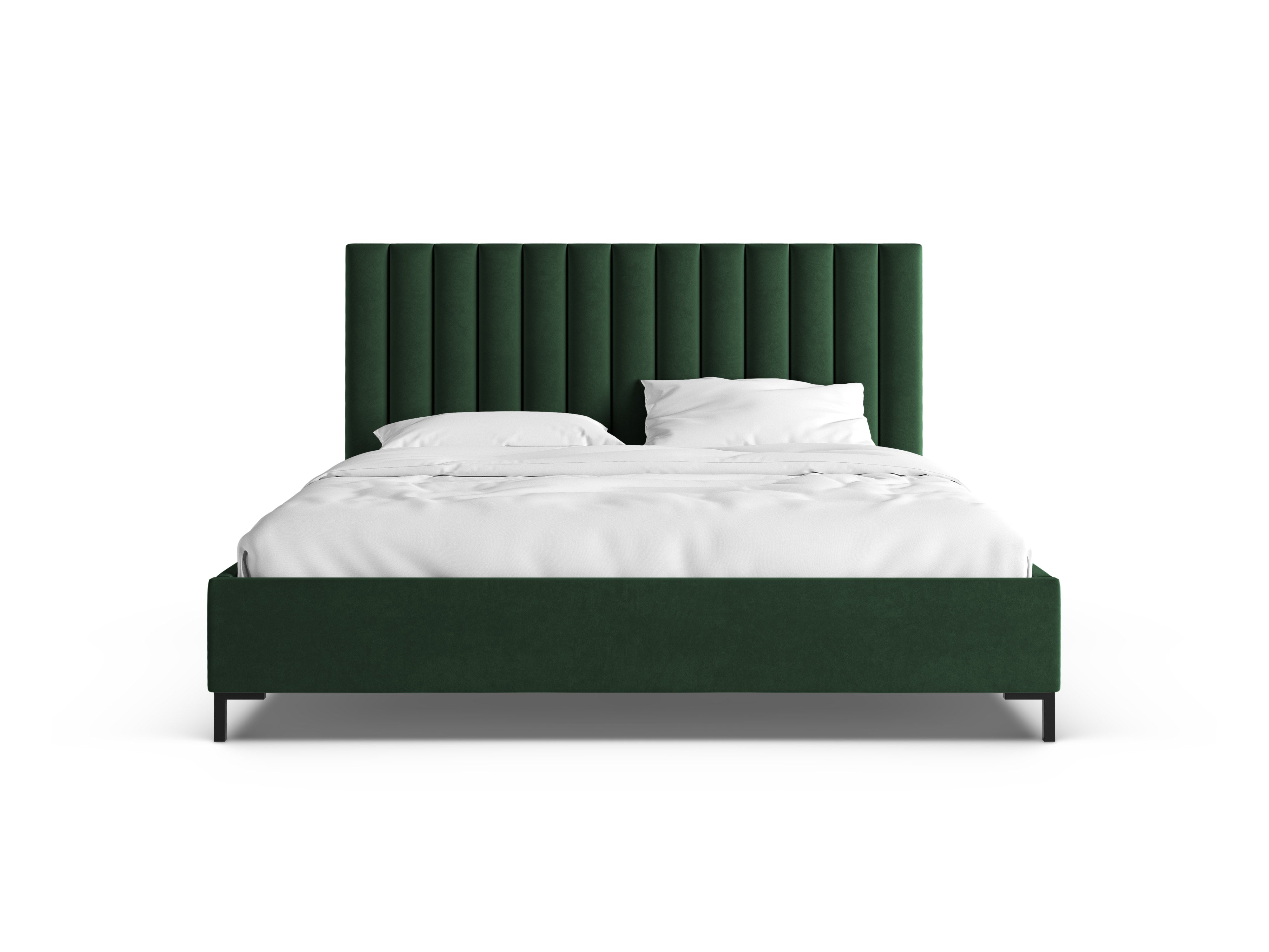 Velvet bed with storage for bedding ALLISON in bottle green