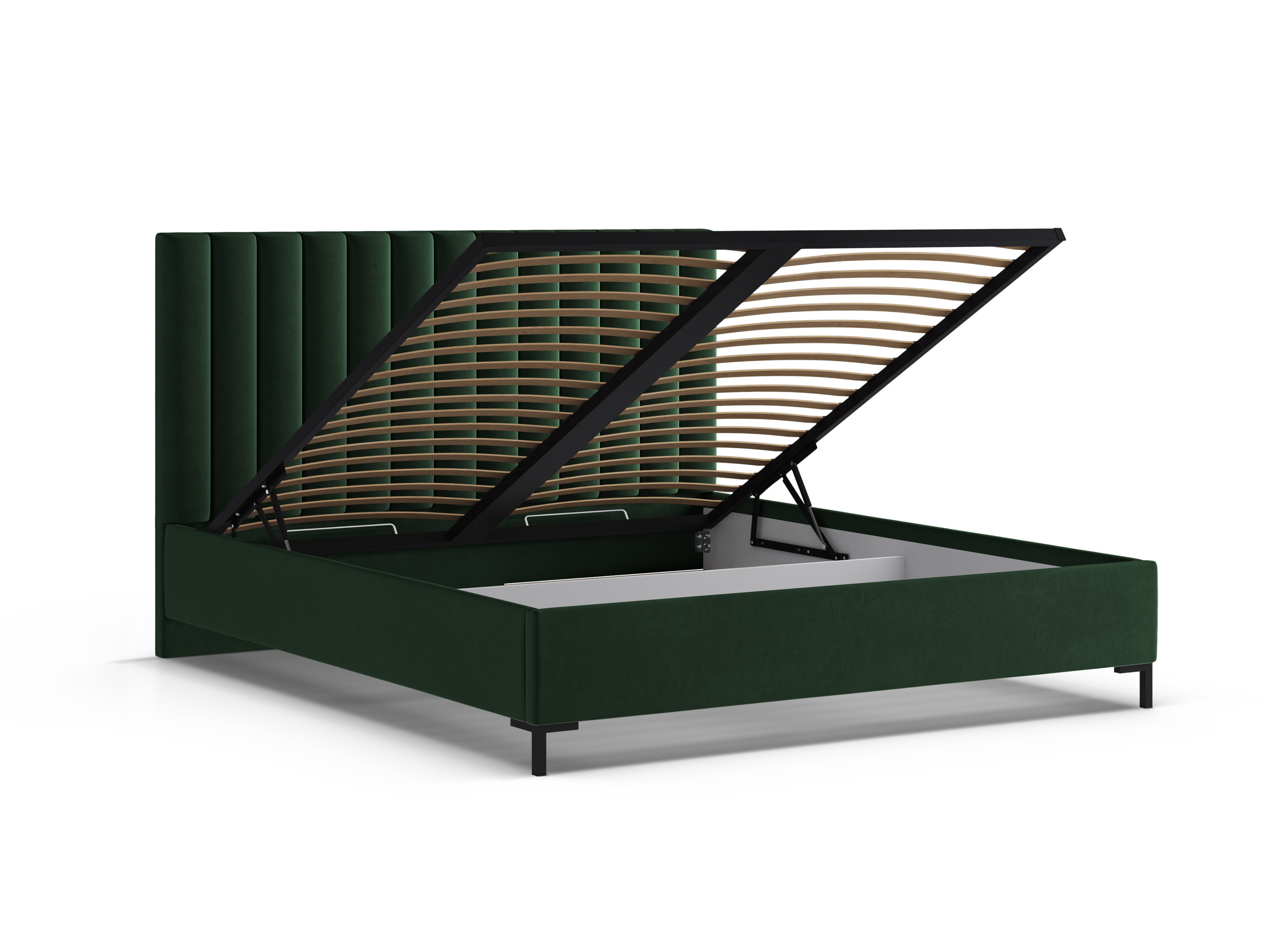 Velvet bed with storage for bedding ALLISON in bottle green
