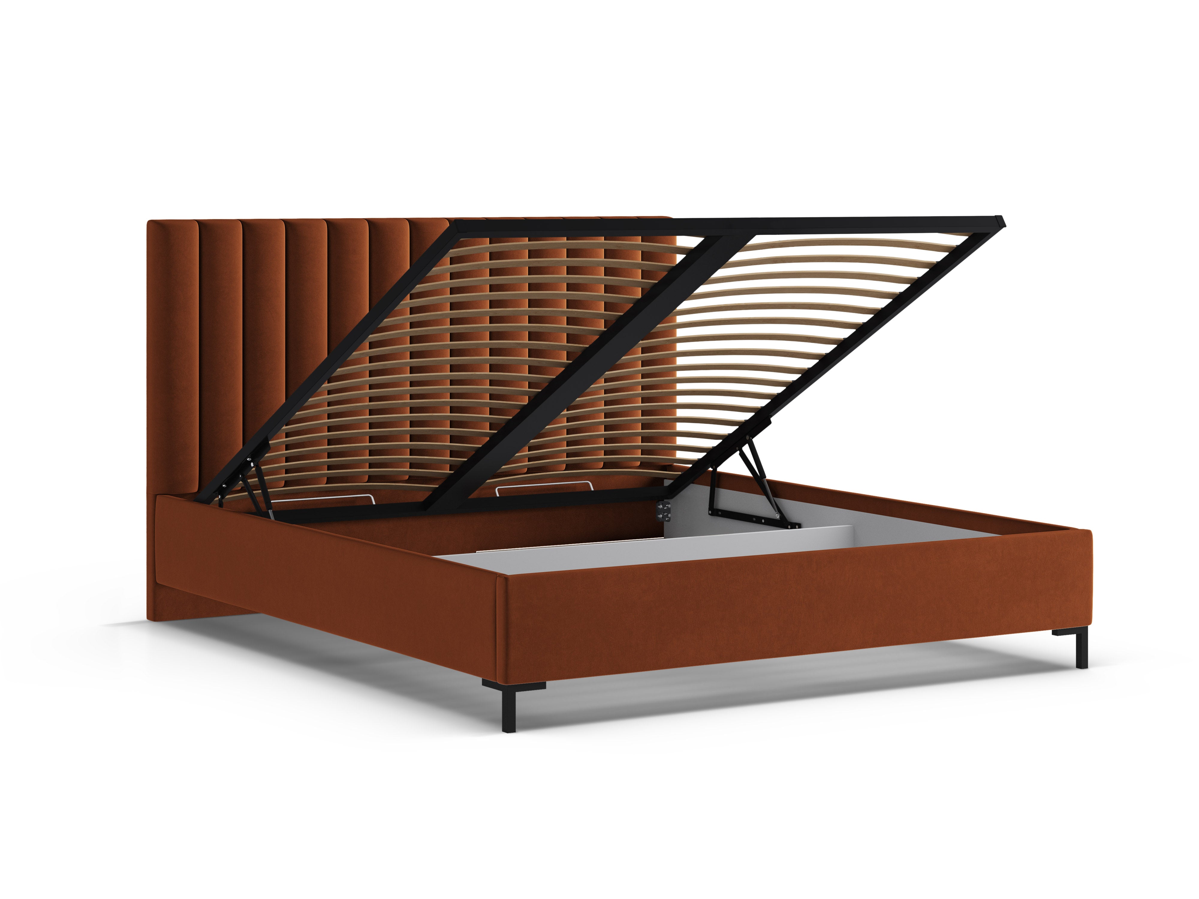 Velvet bed with storage for bedding ALLISON brick
