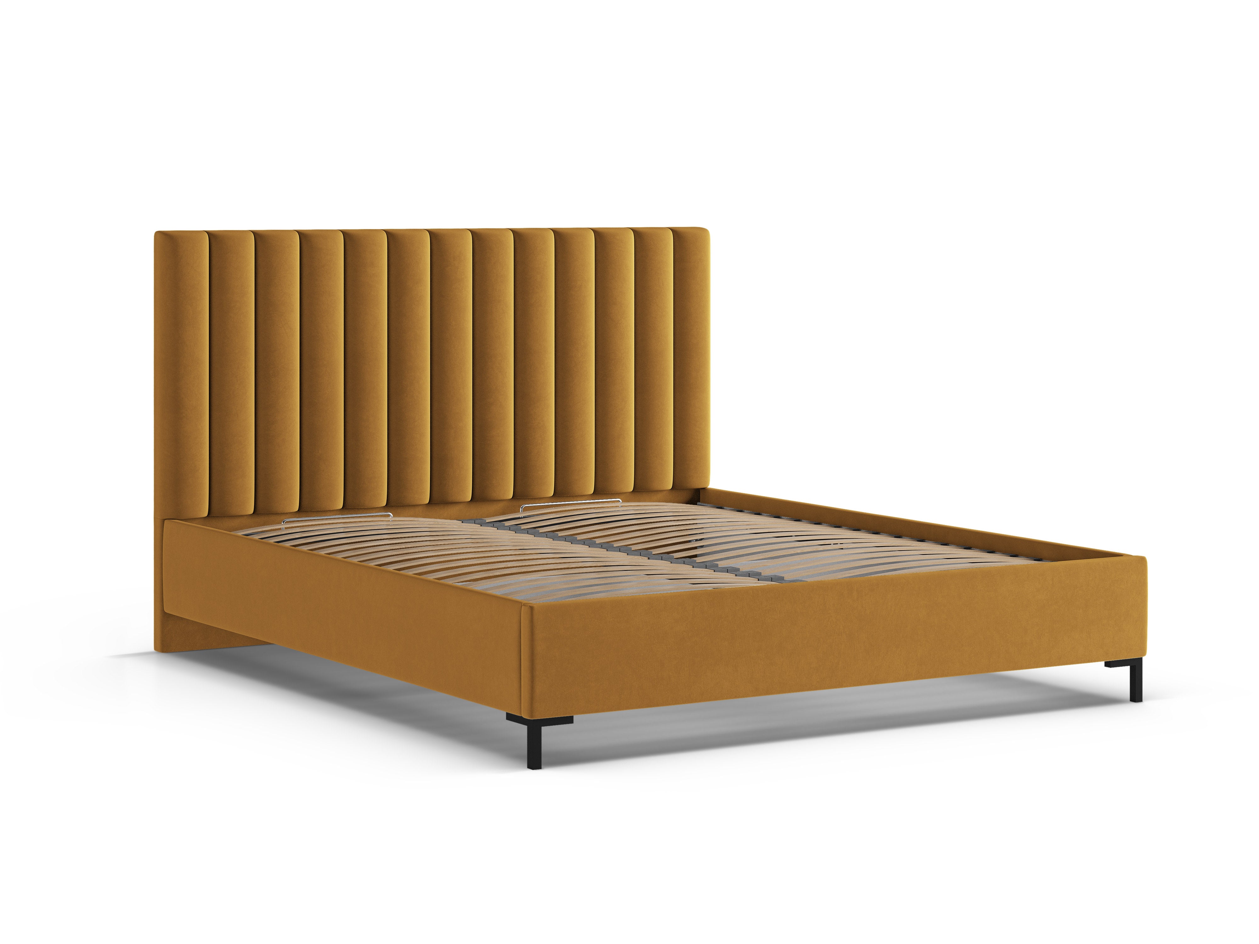 Velvet bed with storage for bedding ALLISON mustard