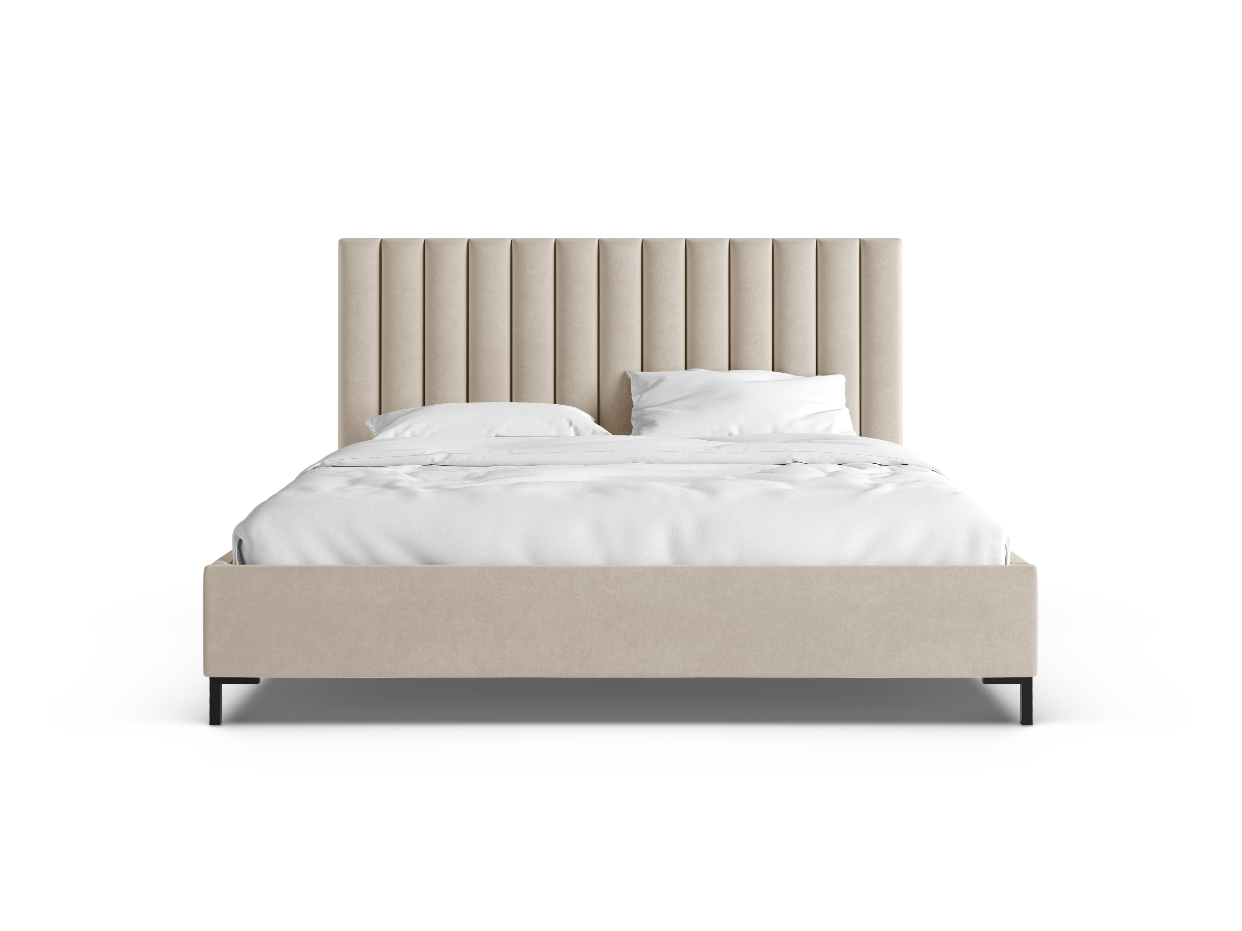 Velvet bed with storage for bedding ALLISON beige