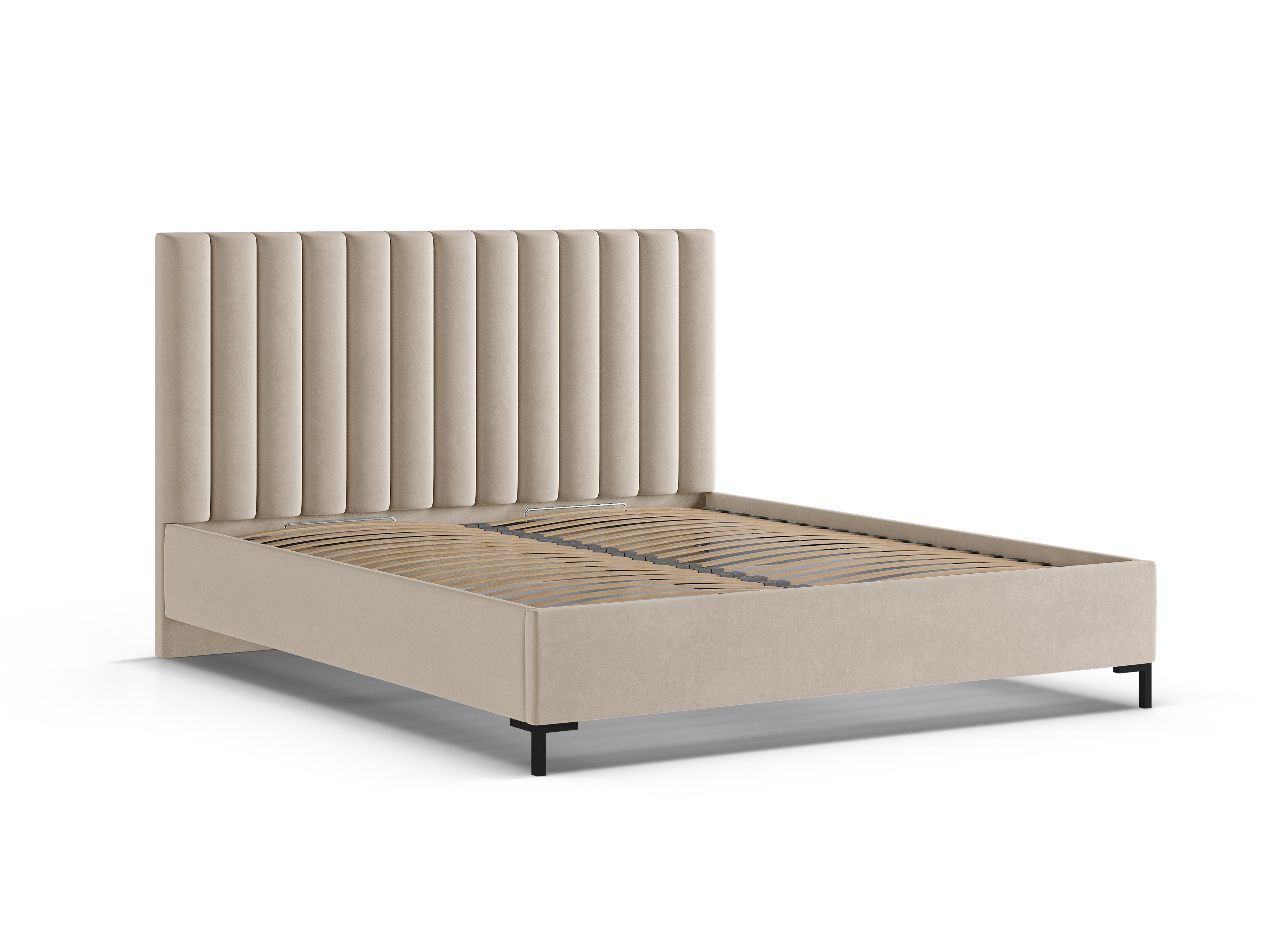 Velvet bed with storage for bedding ALLISON beige