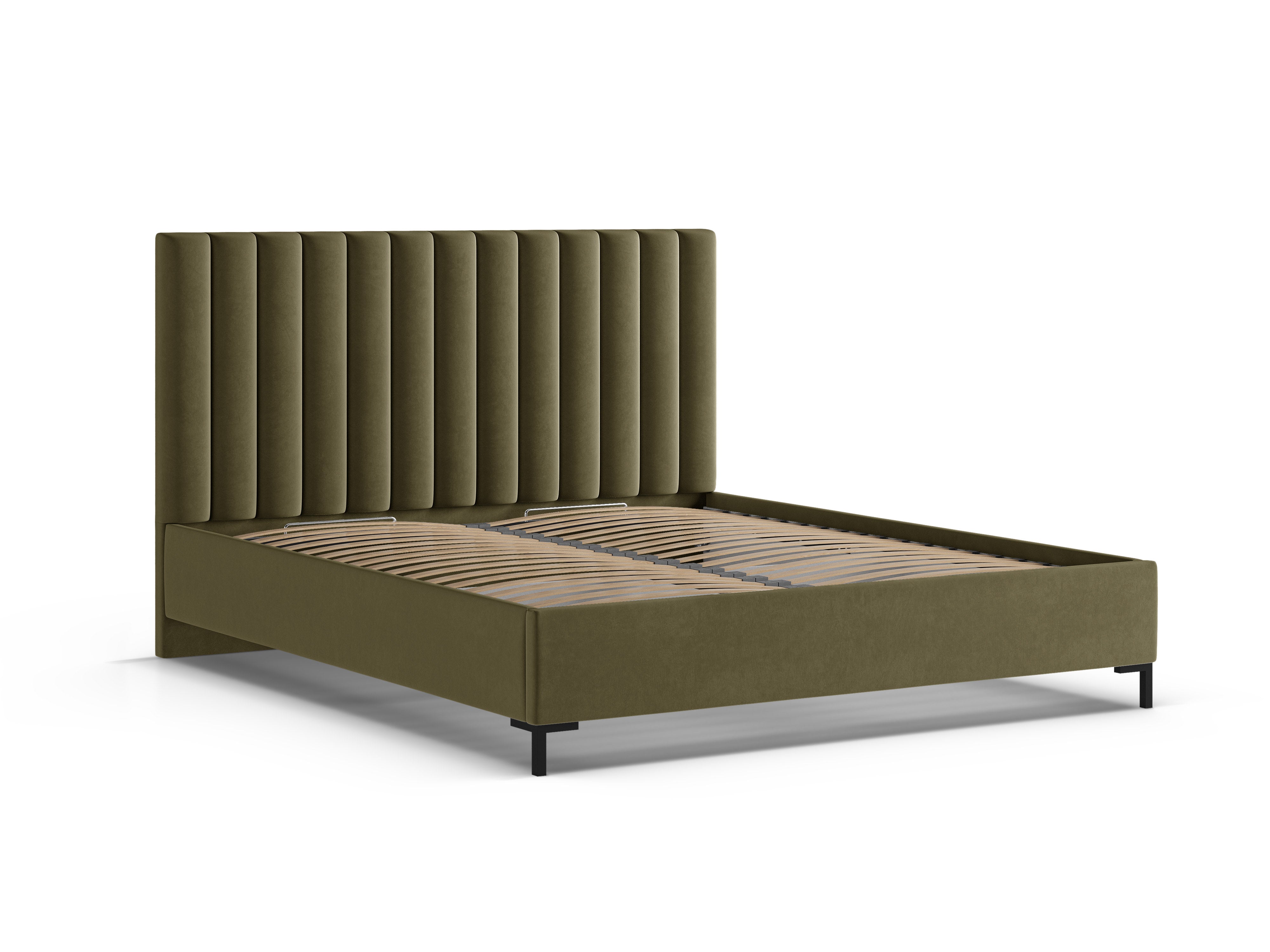 Velvet bed with storage for bedding ALLISON green