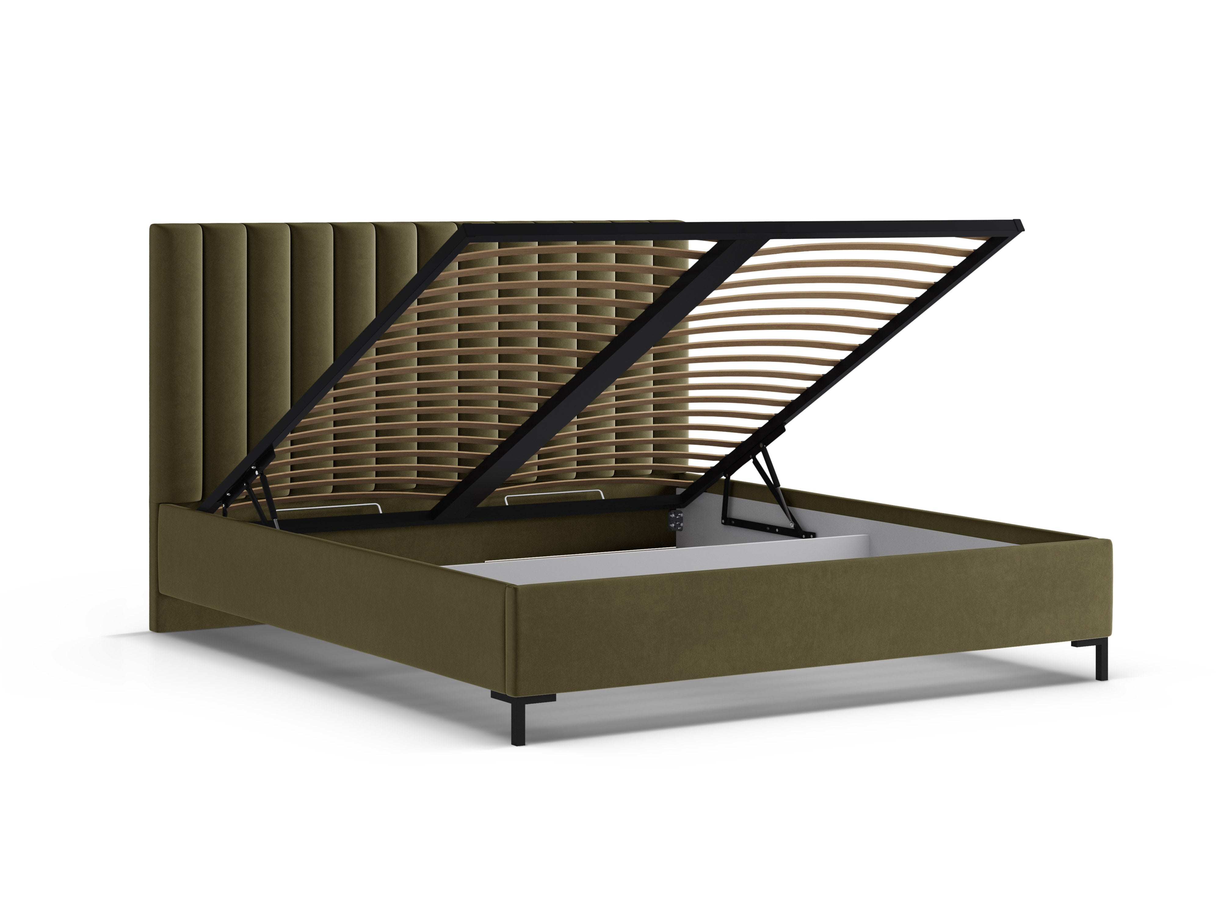 Velvet bed with storage for bedding ALLISON green