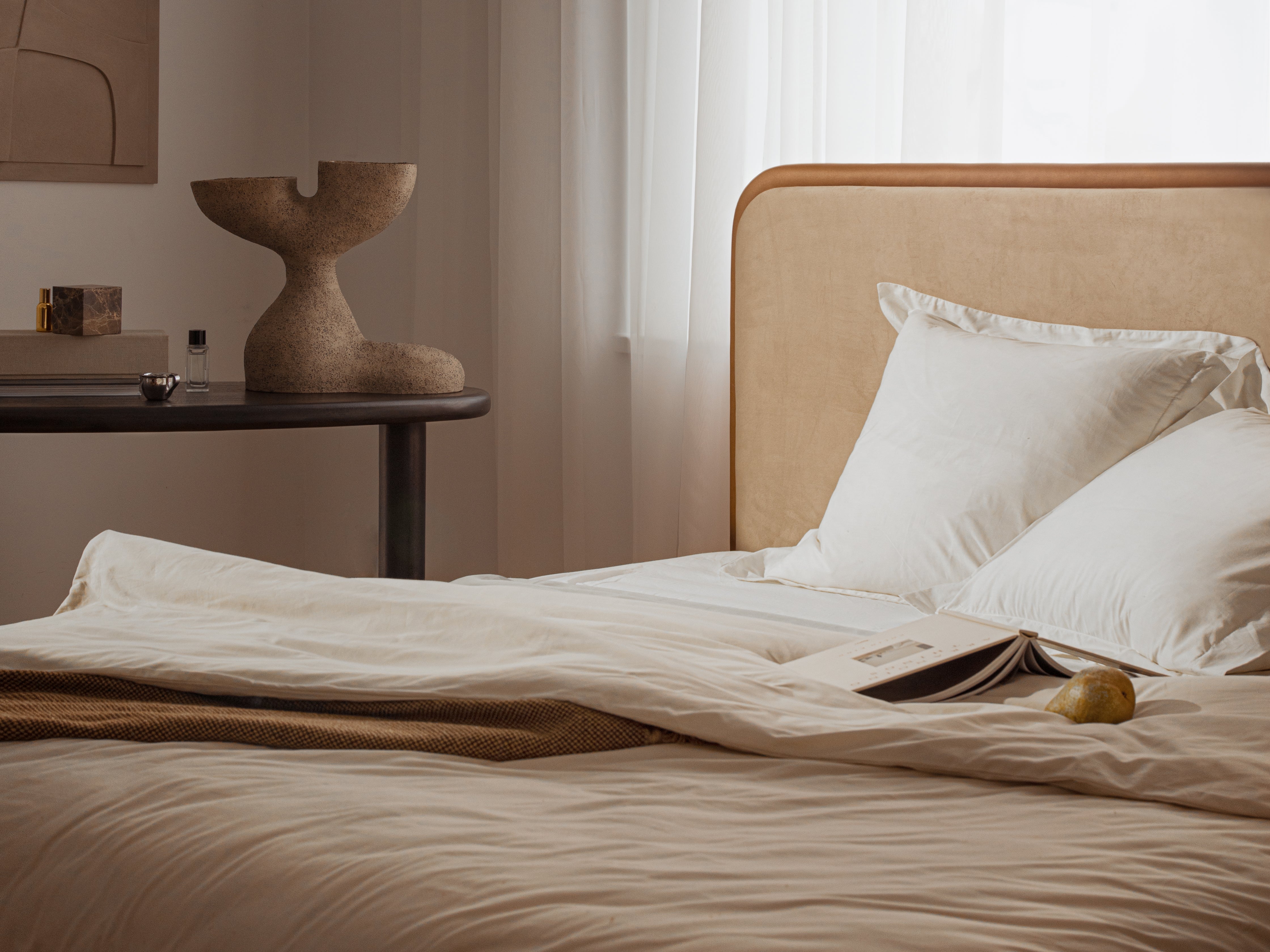 Aveline Velvet Bed Almond Beige
