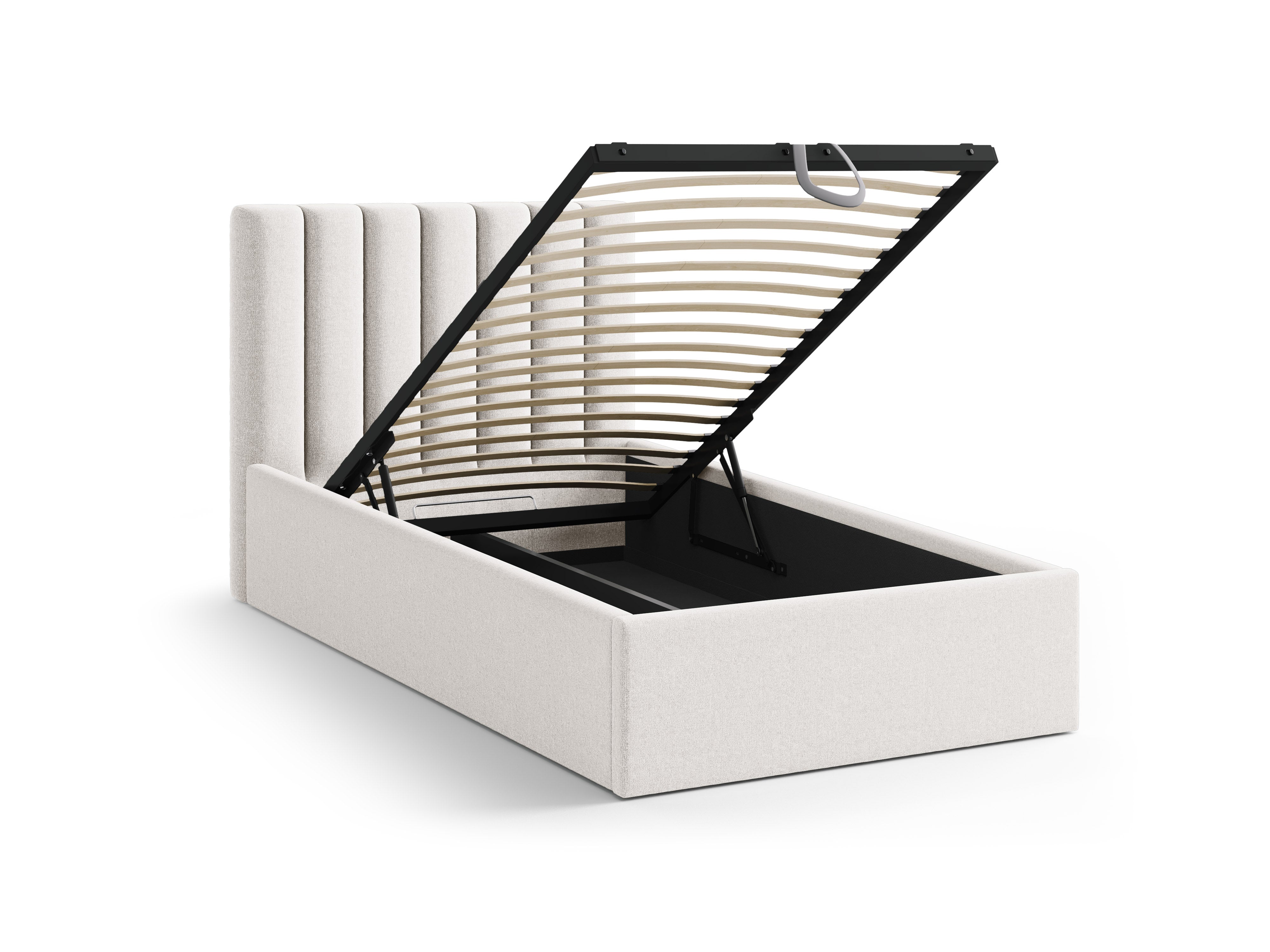 Single bed with storage for bedding ALLISON light beige