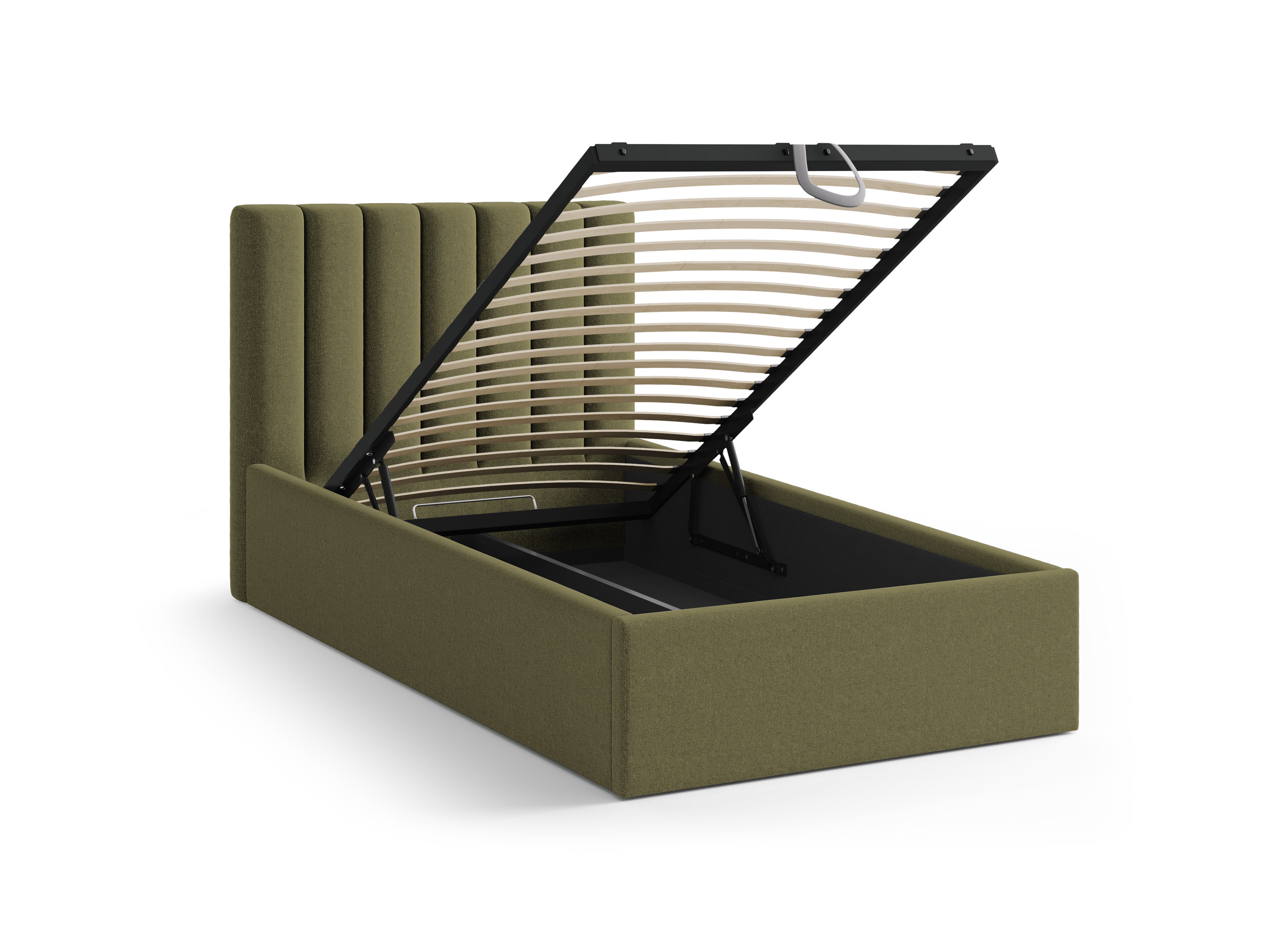 Single bed with storage for bedding ALLISON green