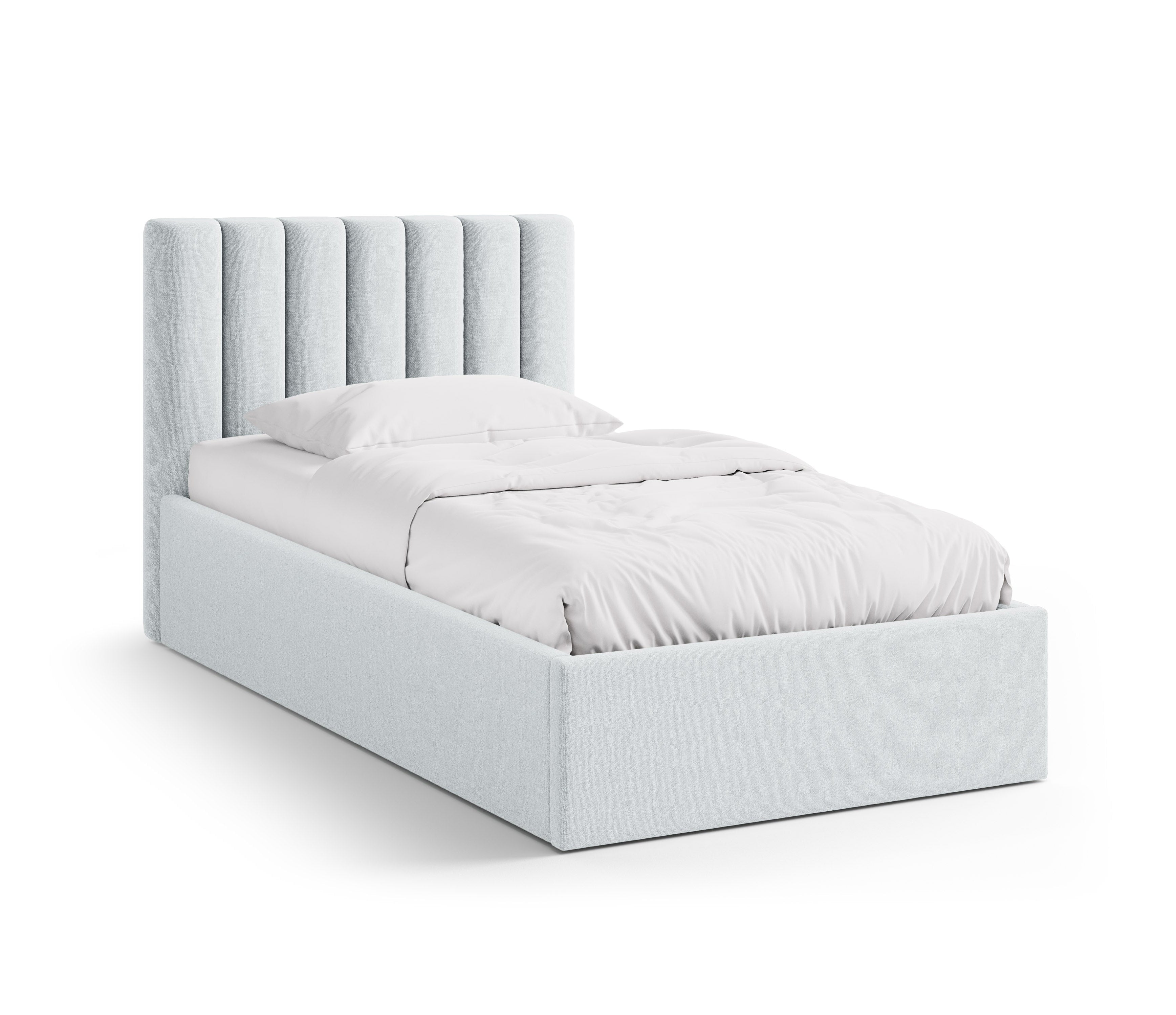 Single bed with storage for bedding ALLISON light gray