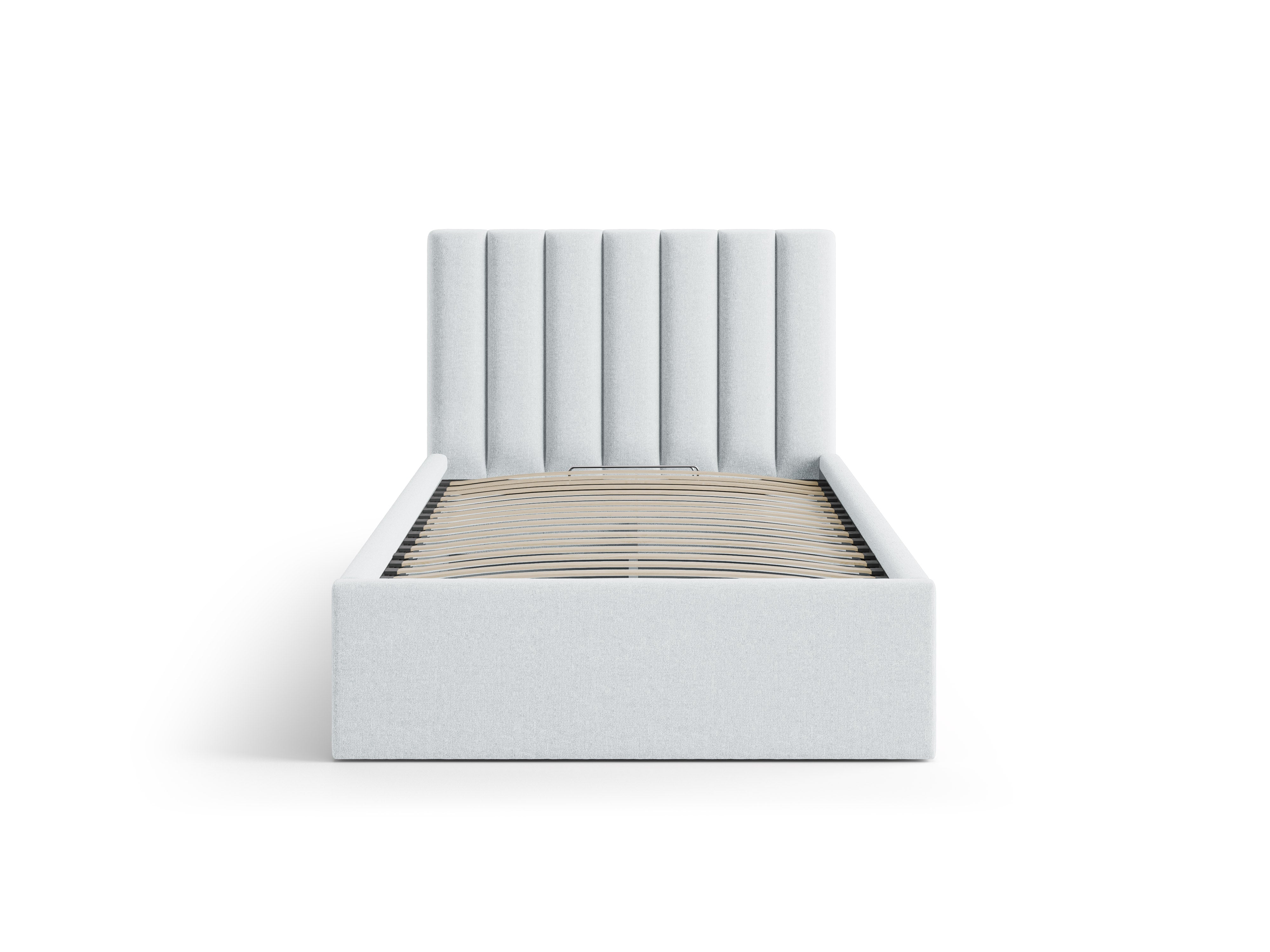 Single bed with storage for bedding ALLISON light gray