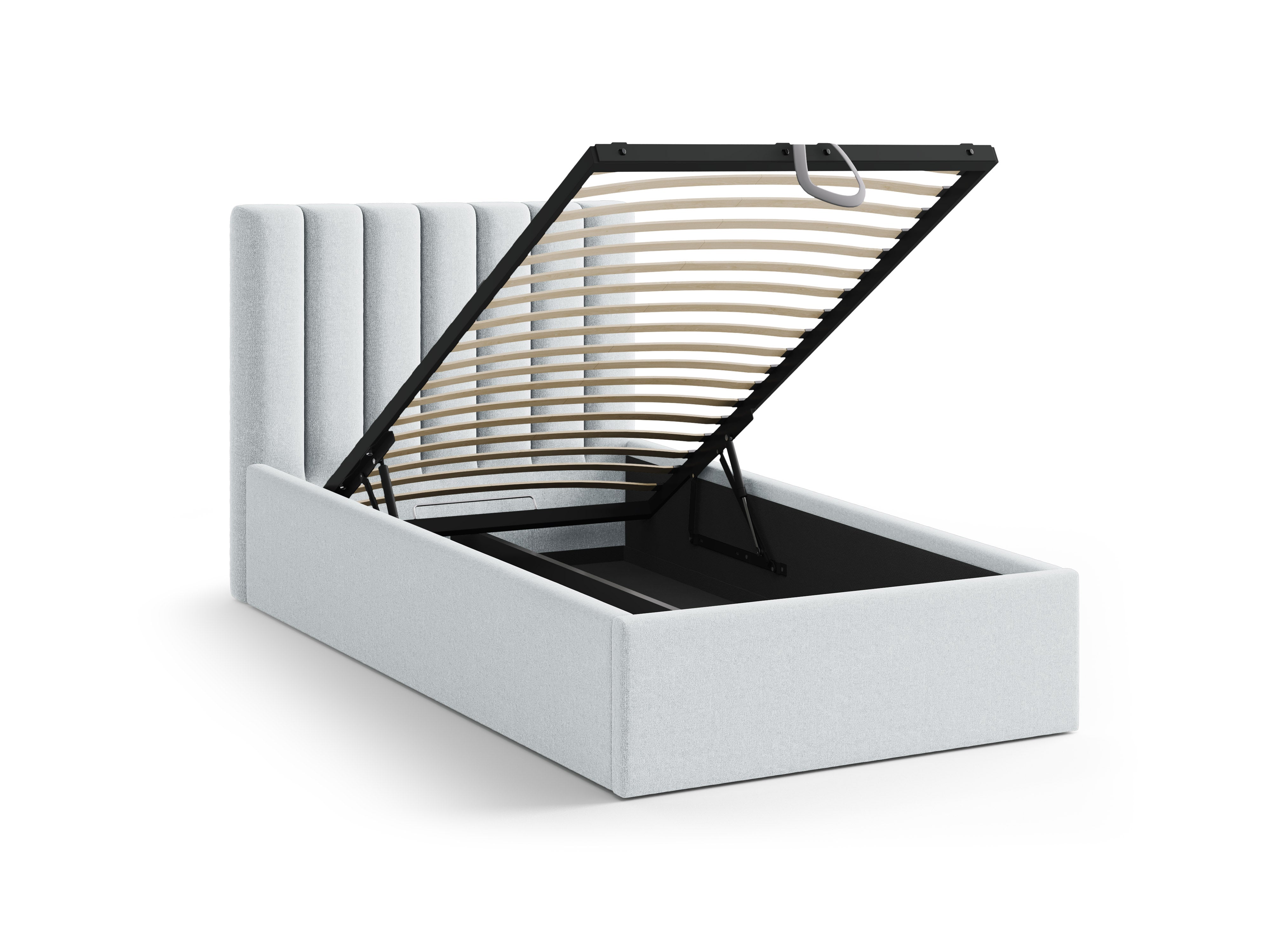 Single bed with storage for bedding ALLISON light gray