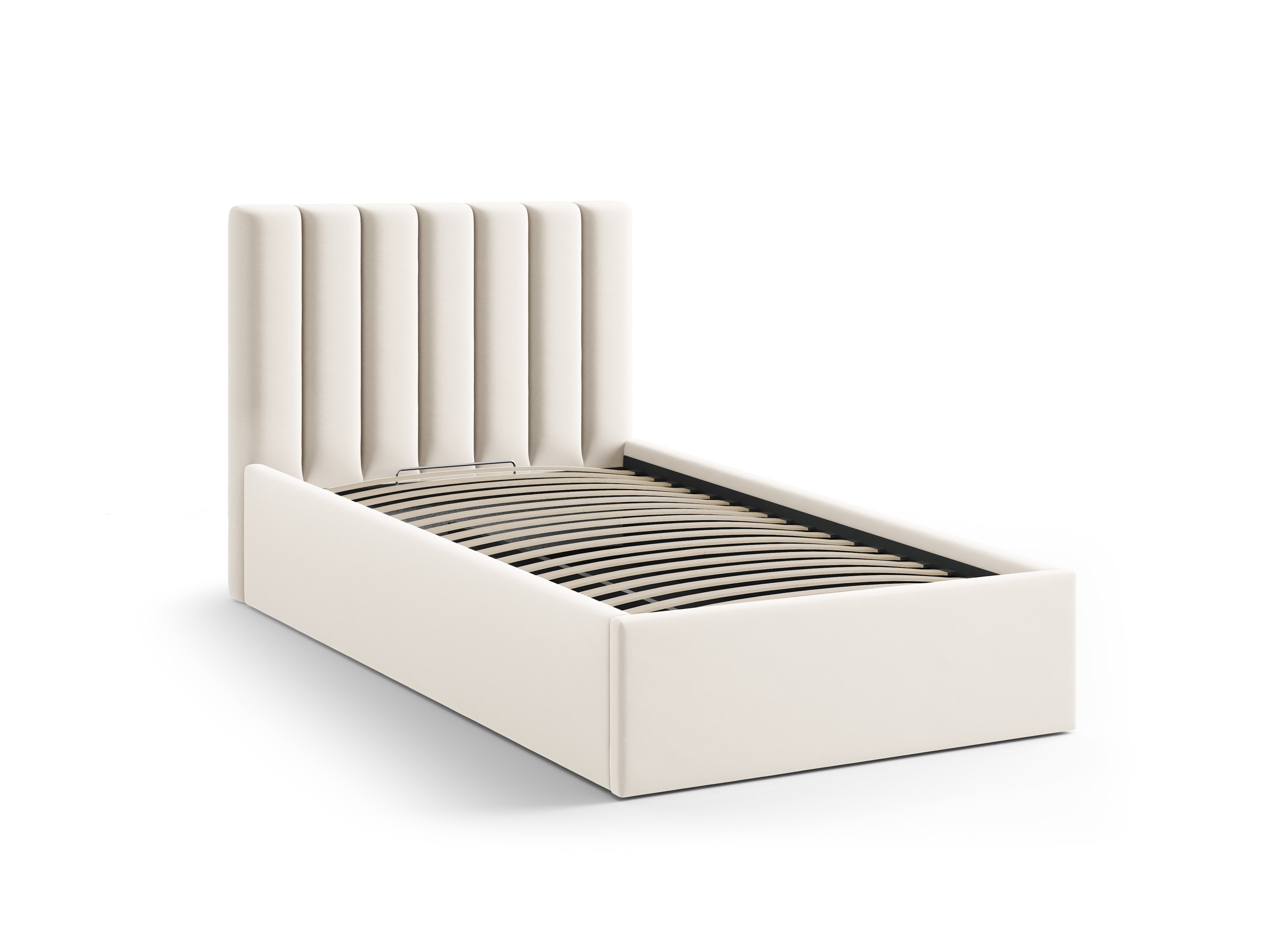 Allison light beige velvet single bed with storage for bedding