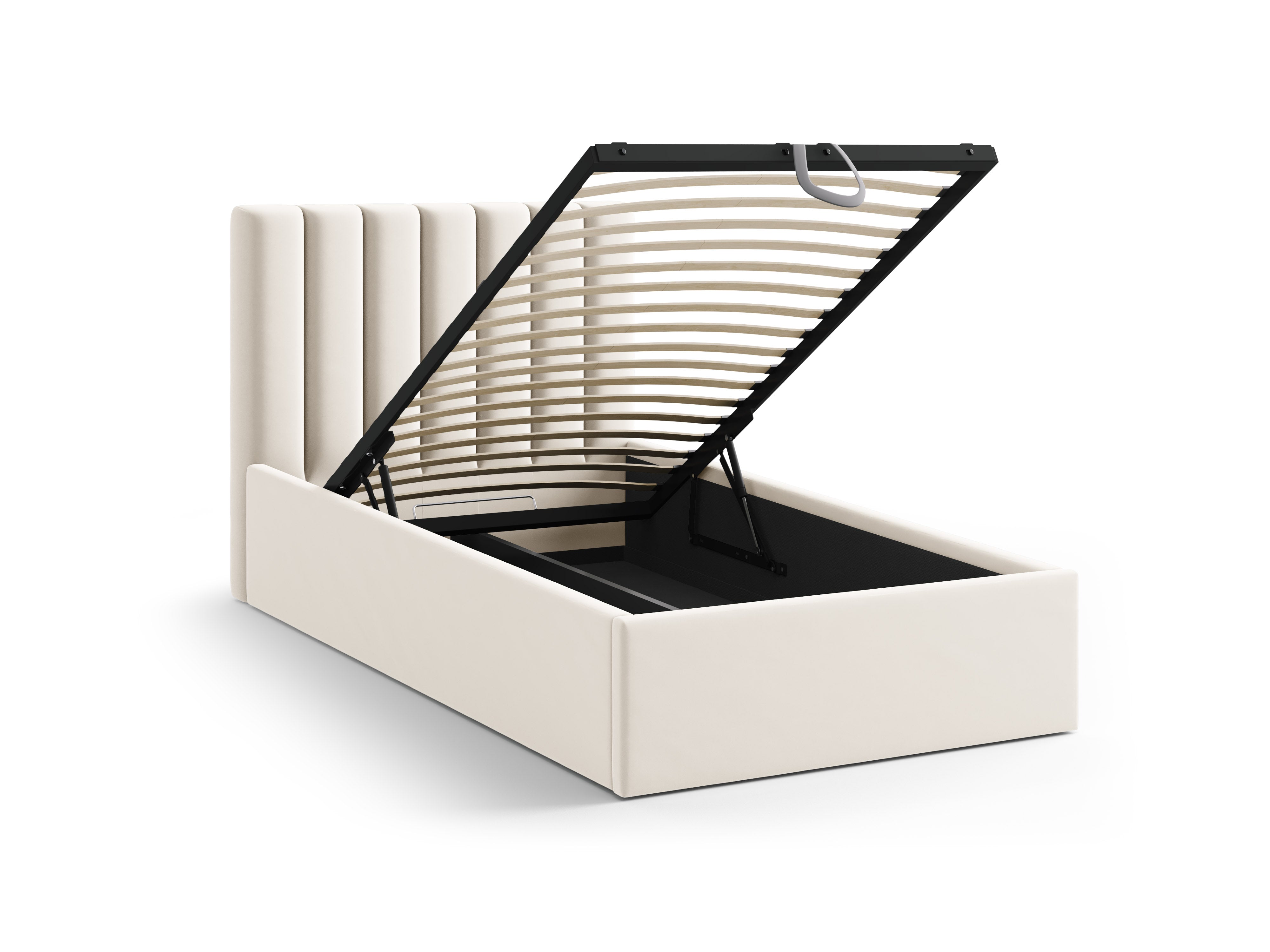 Allison light beige velvet single bed with storage for bedding