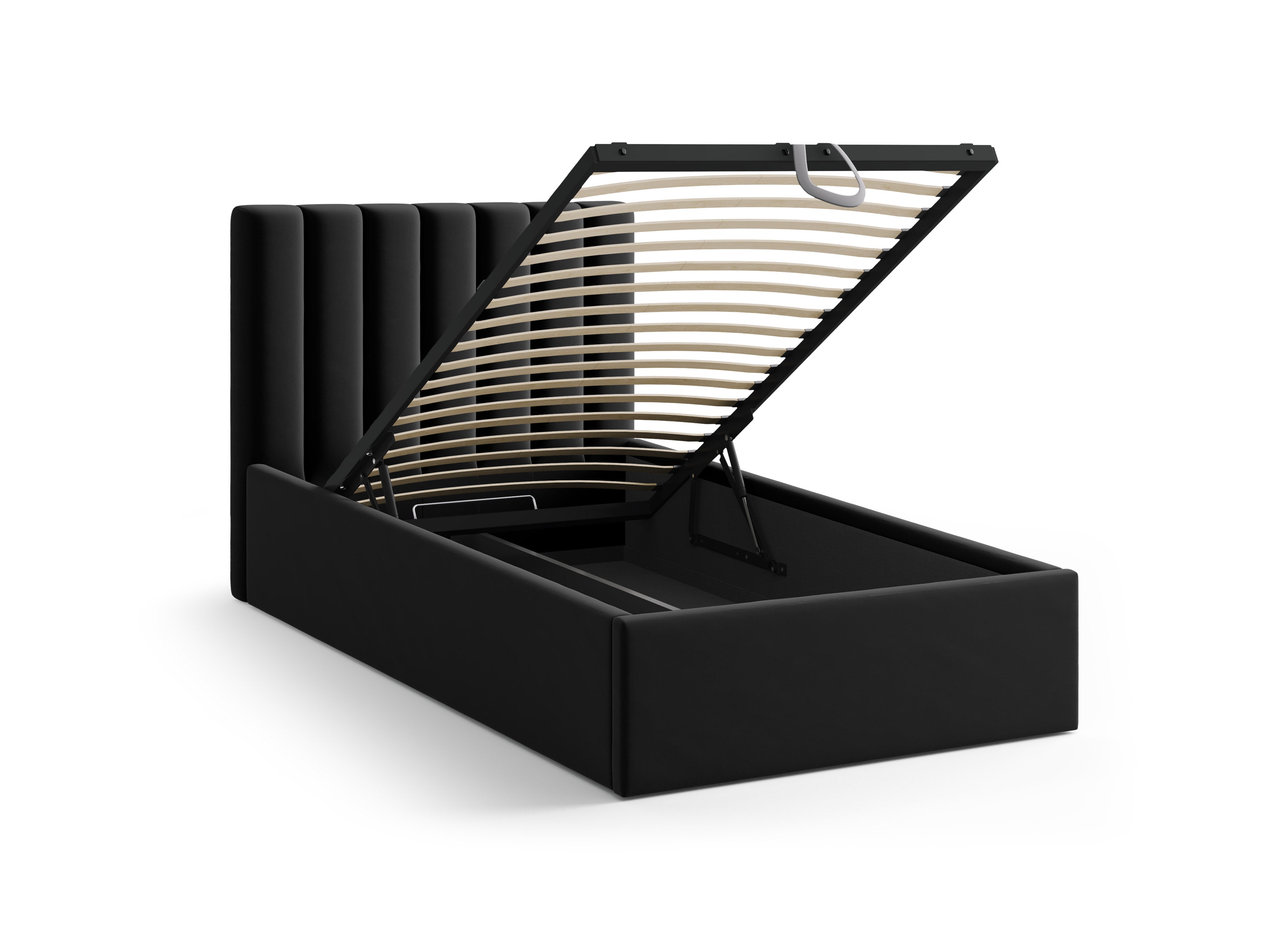 Allison black velvet single bed with storage for bedding