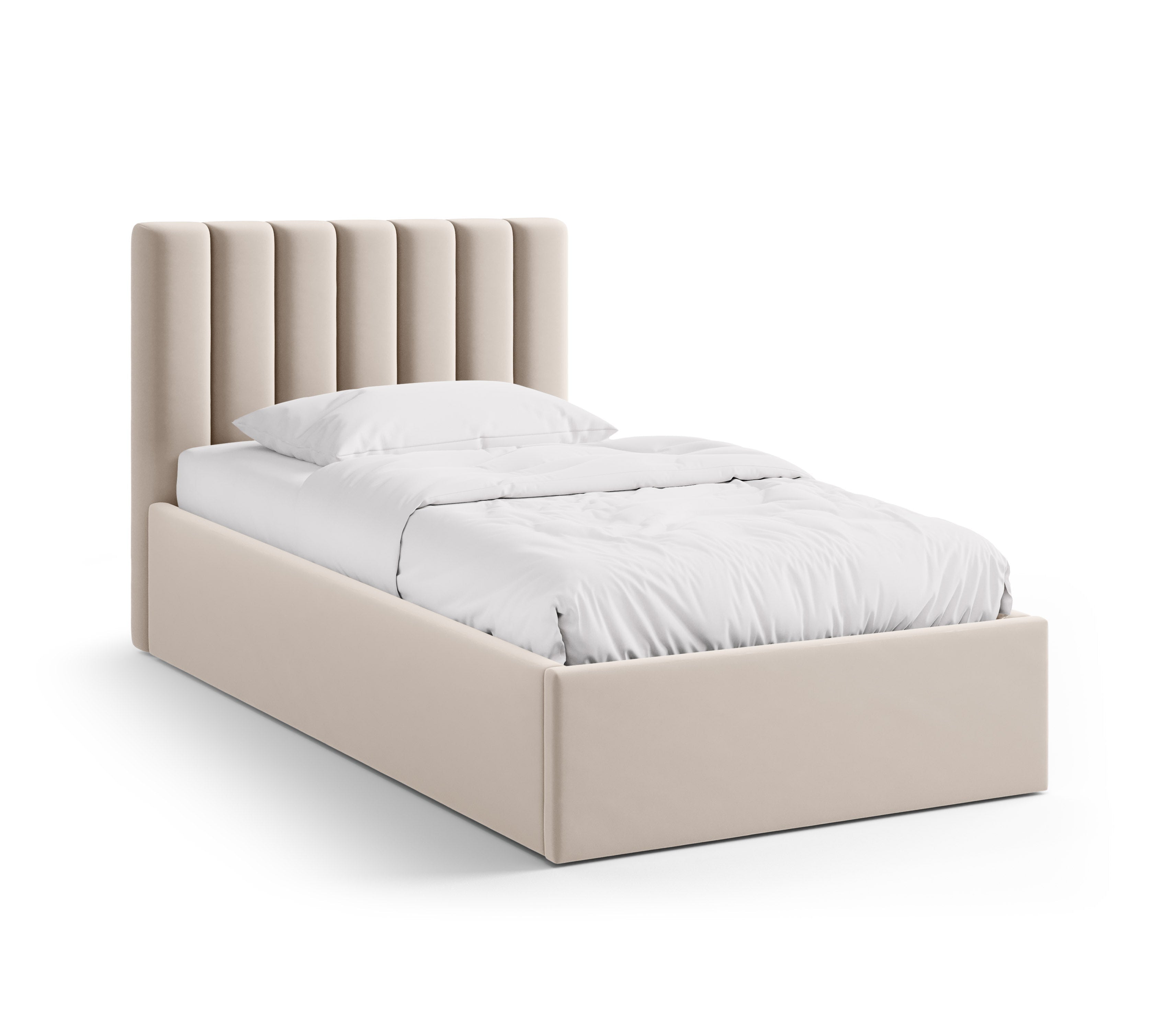 Single velvet bed with storage for bedding ALLISON beige