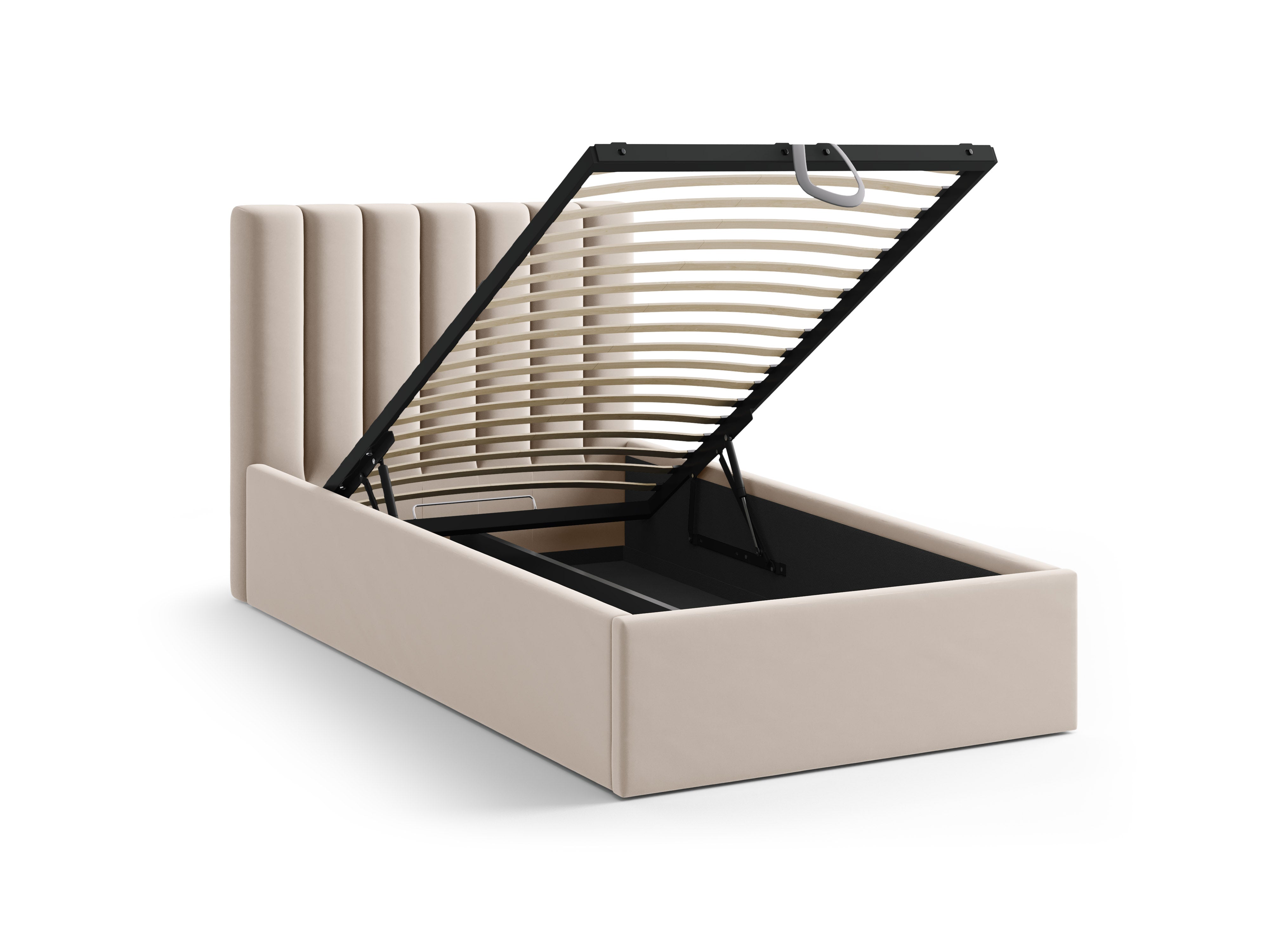 Single velvet bed with storage for bedding ALLISON beige