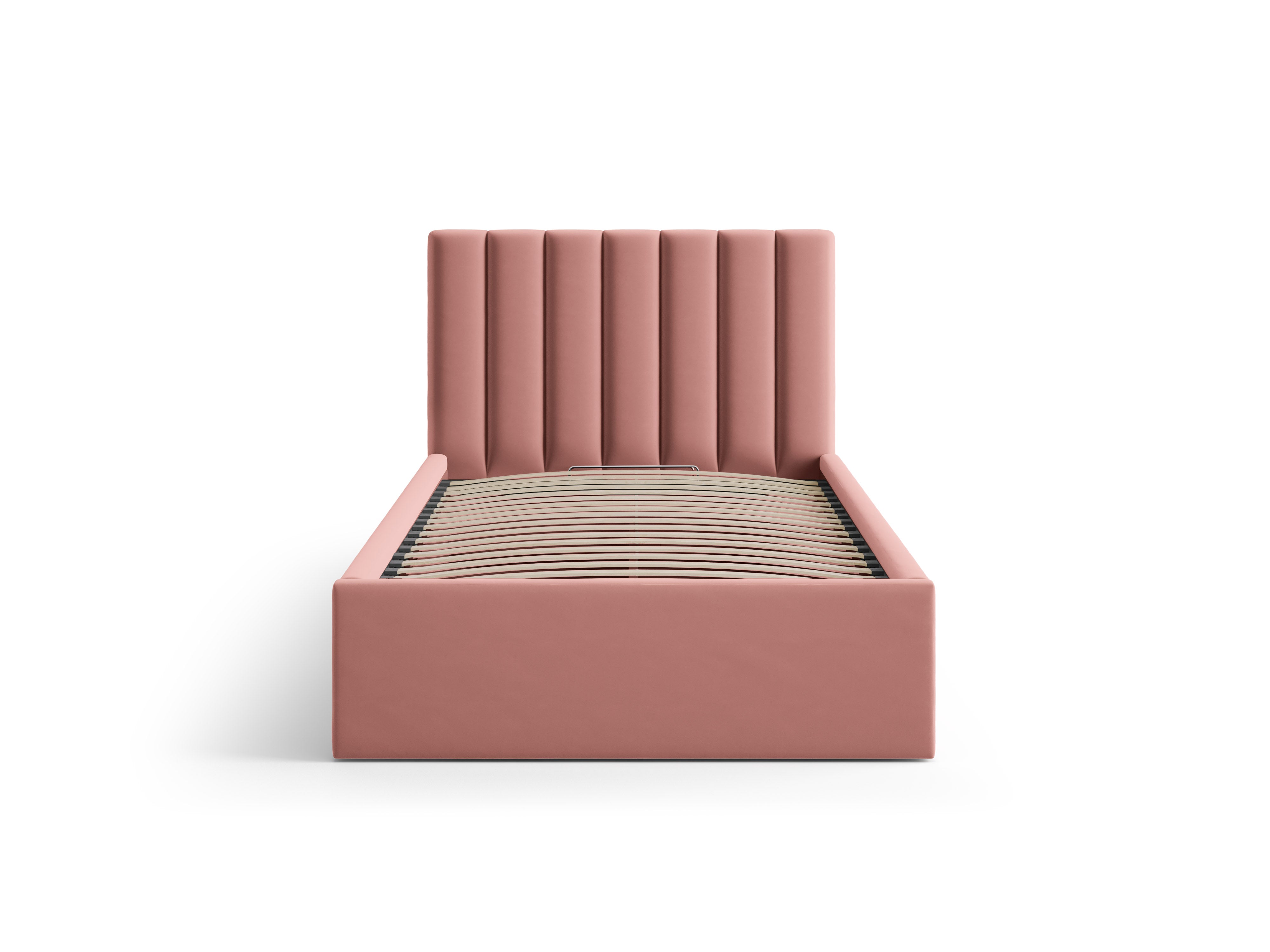 Single velvet bed with storage for bedding ALLISON pink