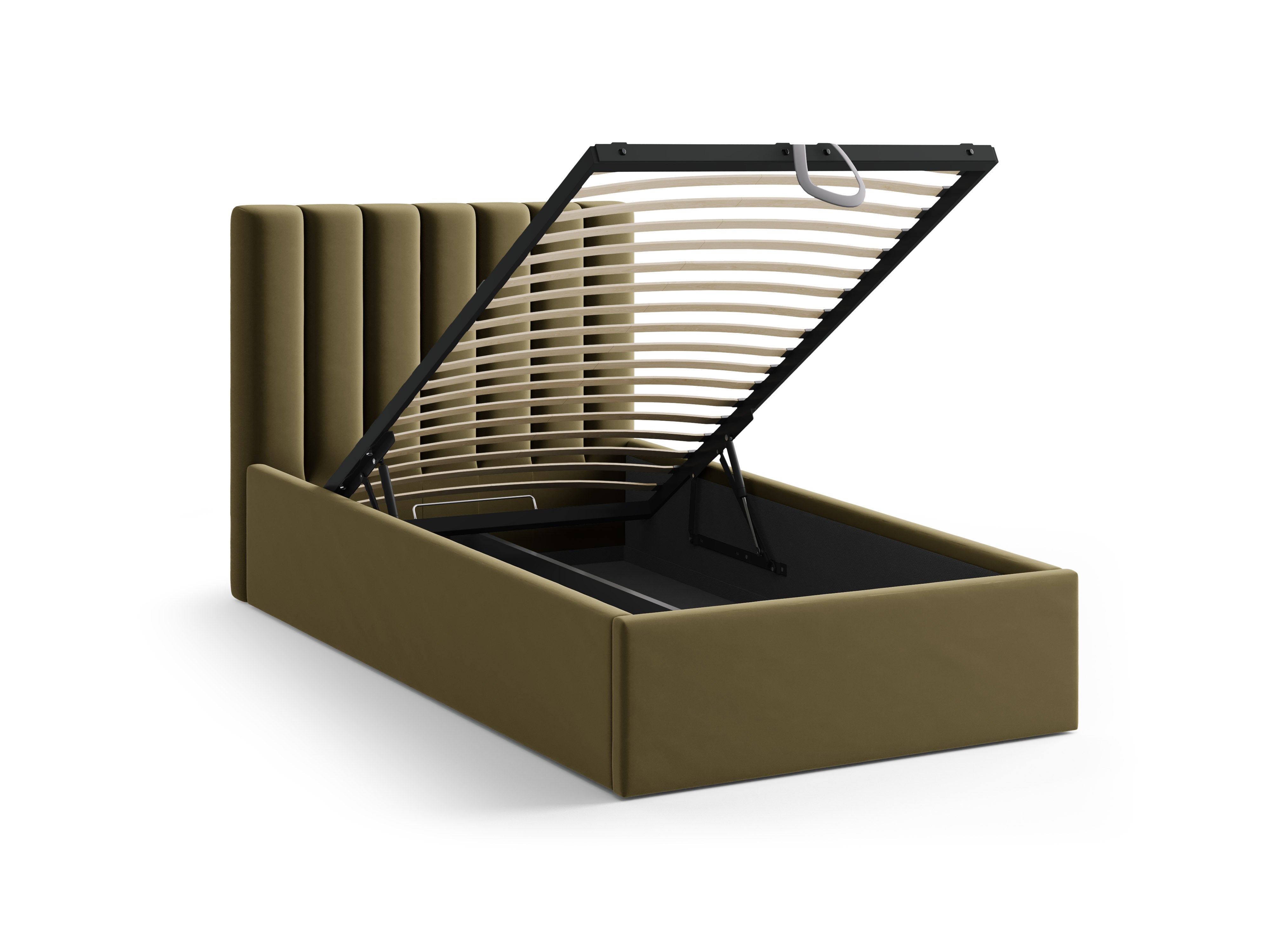 Single velvet bed with storage for bedding ALLISON green