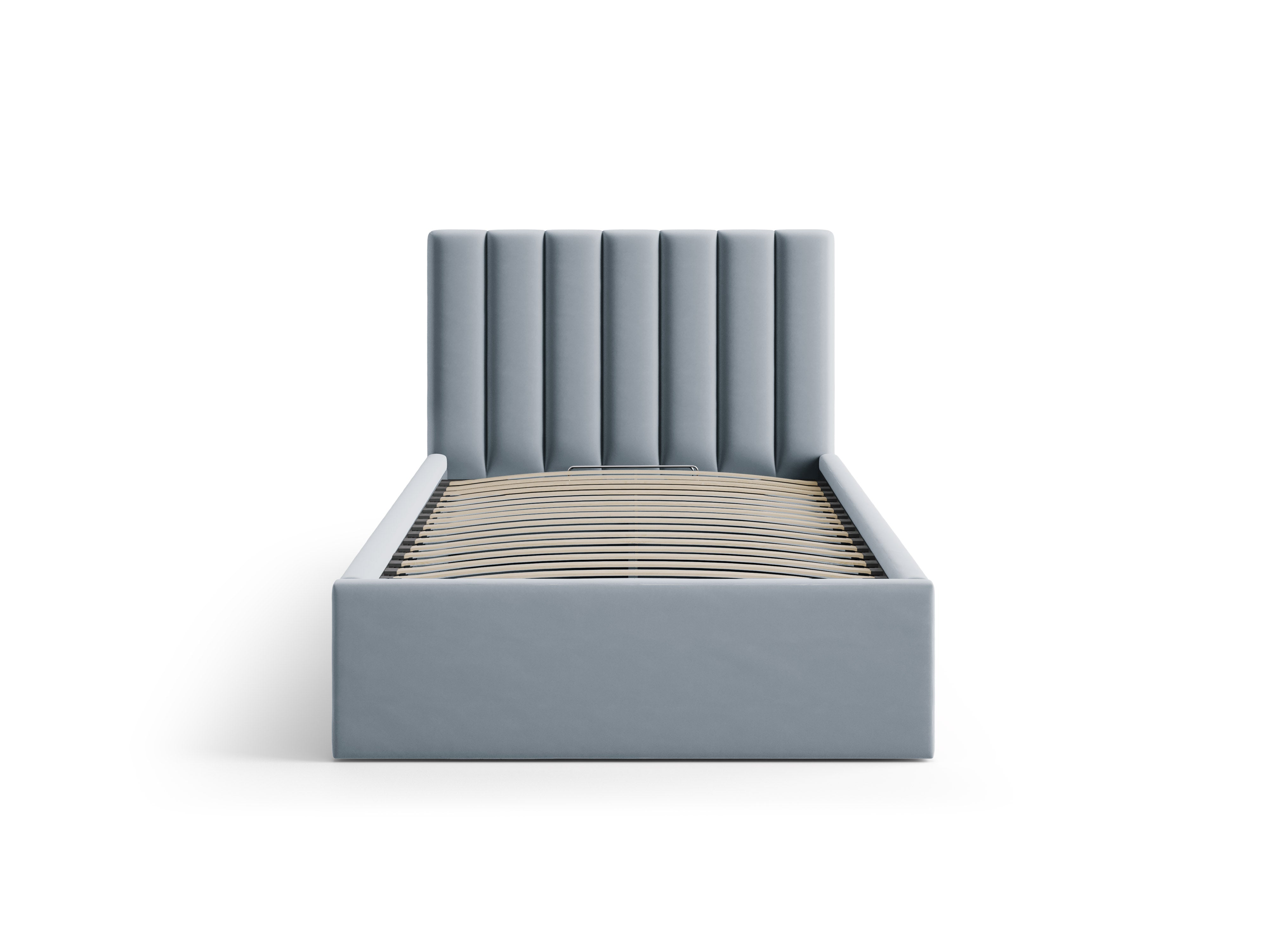 Single velvet bed with storage for bedding ALLISON blue