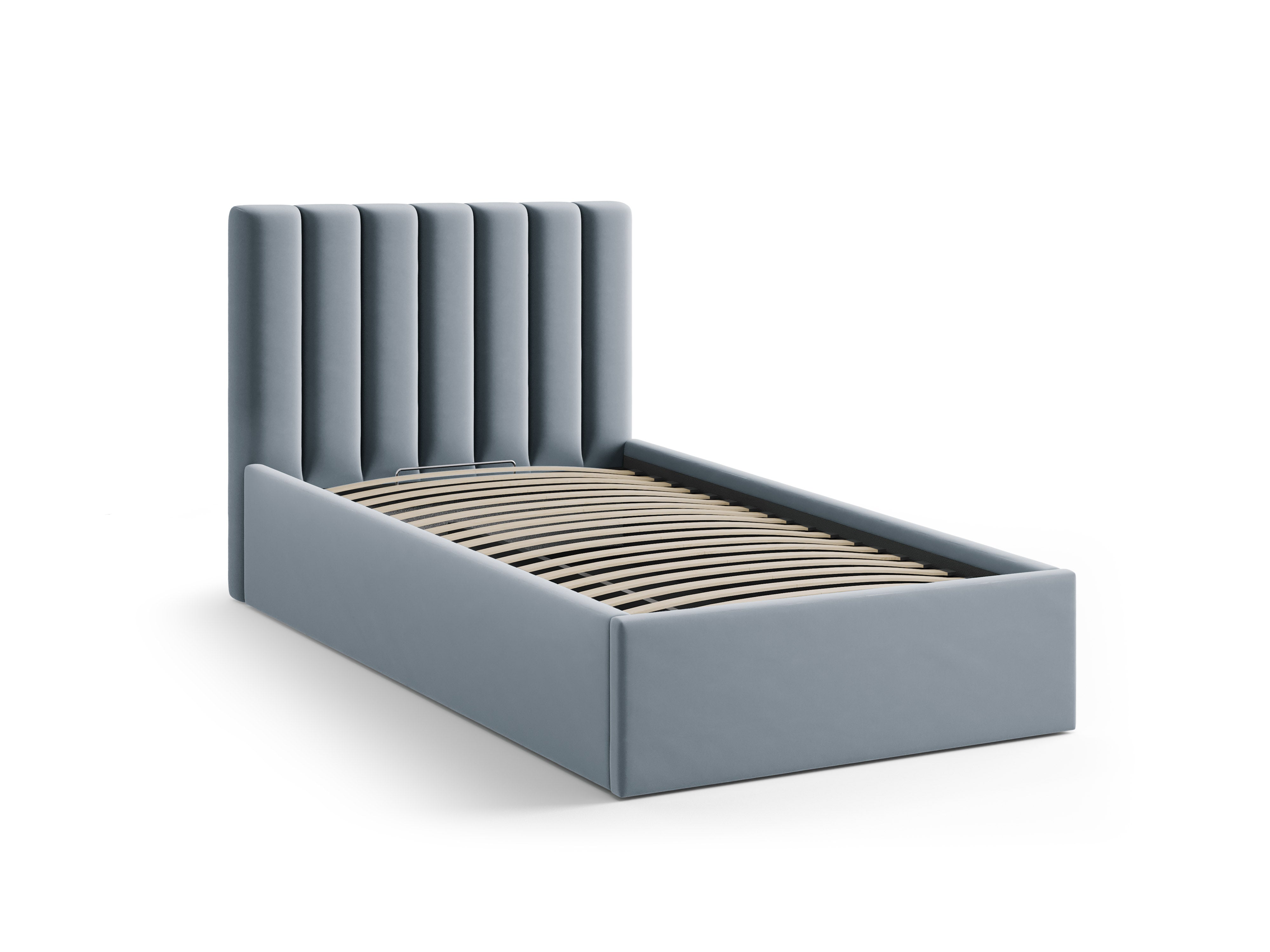 Single velvet bed with storage for bedding ALLISON blue
