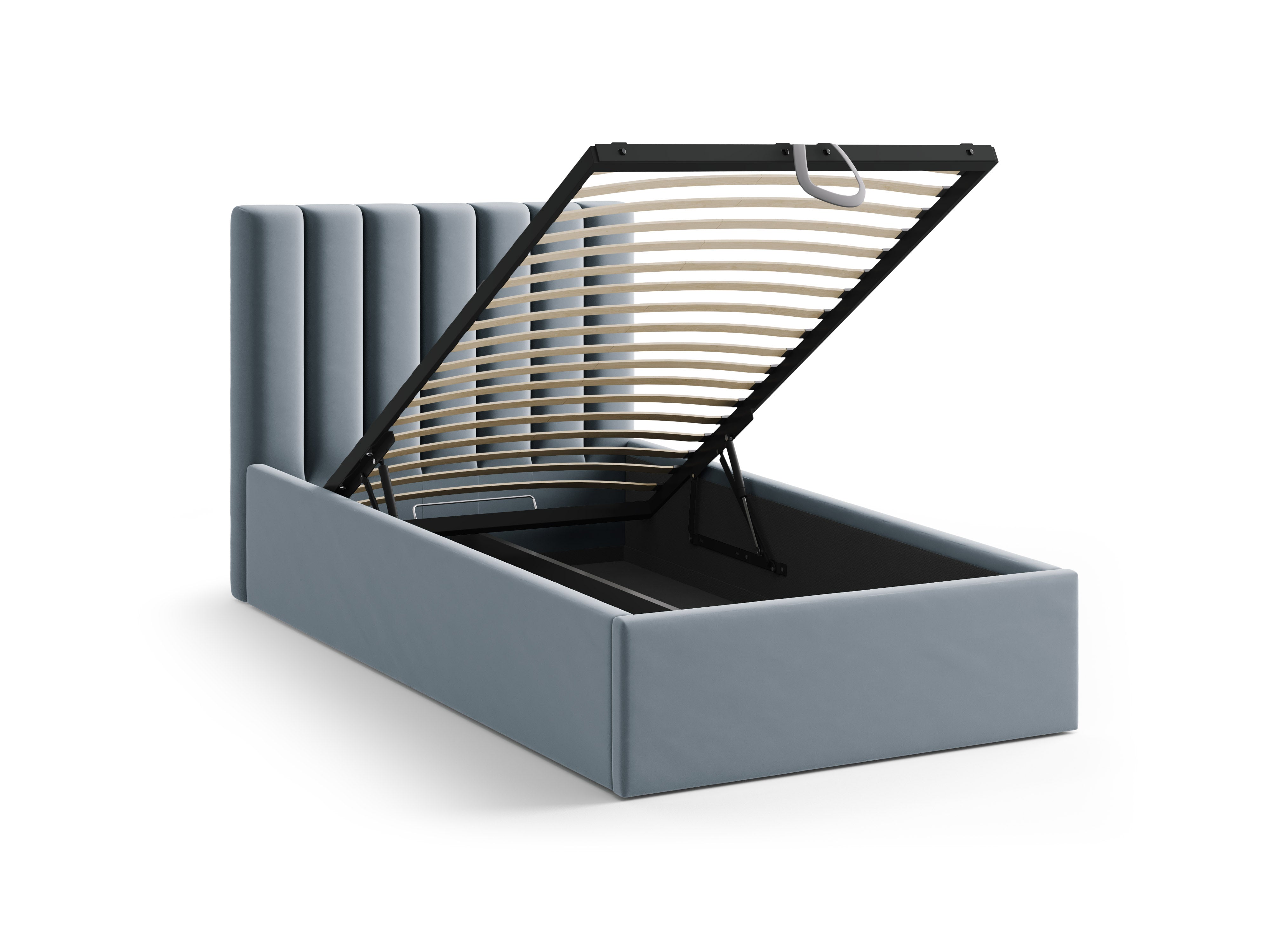 Single velvet bed with storage for bedding ALLISON blue