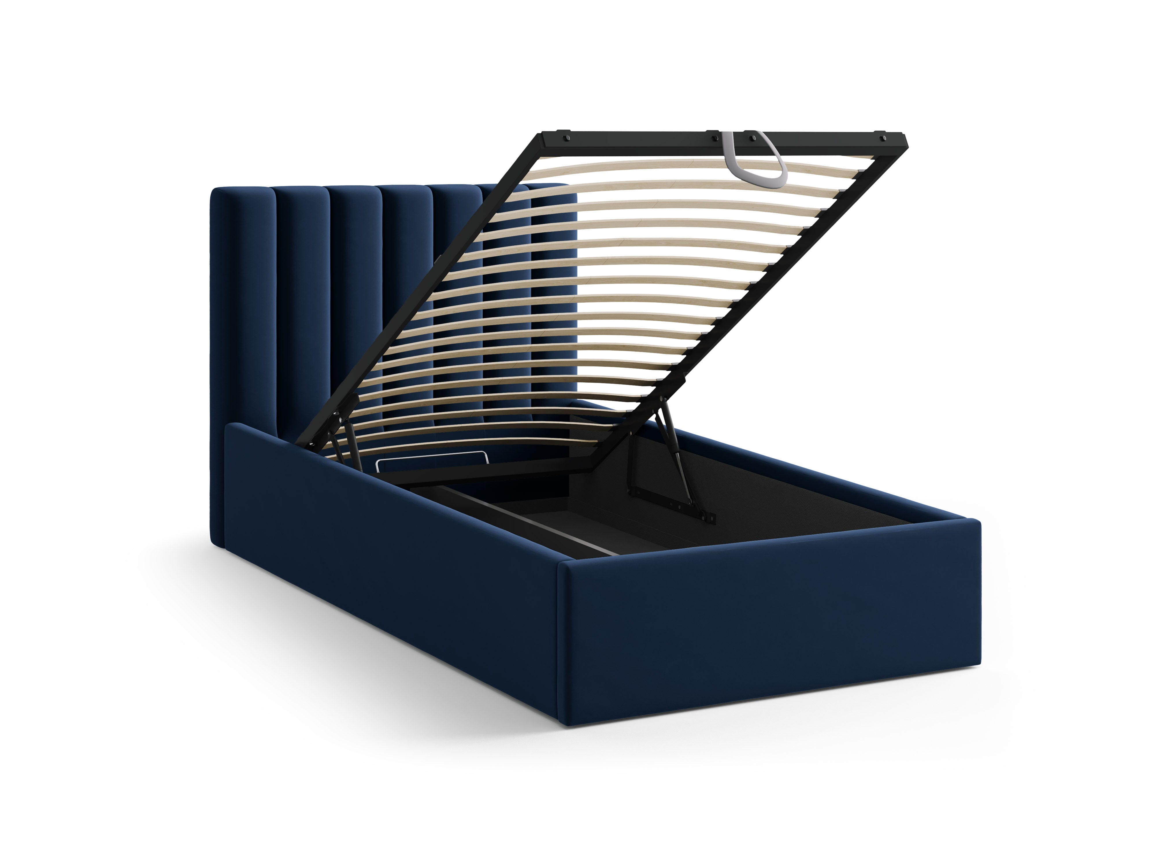 Single velvet bed with storage for bedding ALLISON royal blue