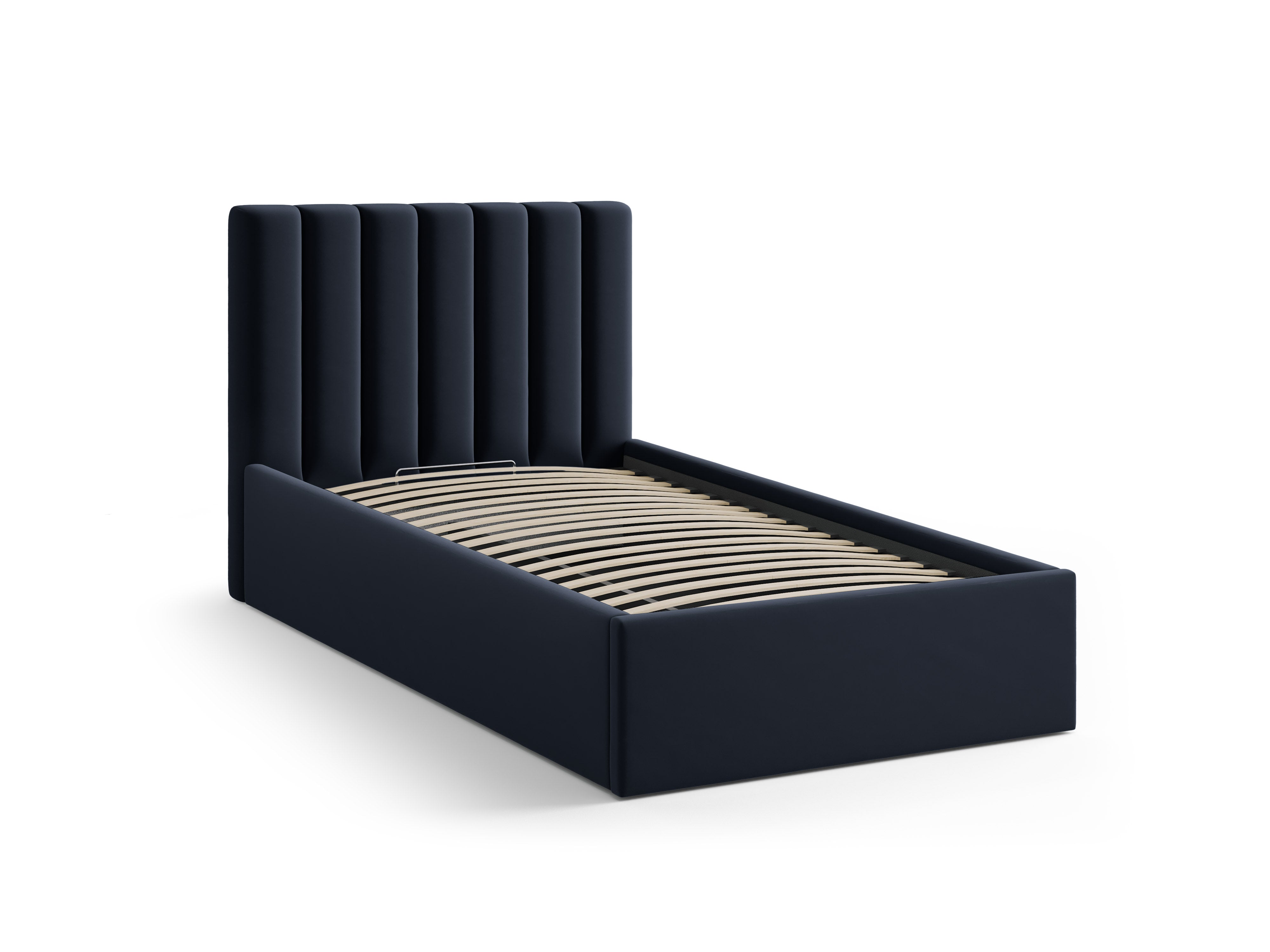 Single velvet bed with storage for bedding ALLISON navy blue