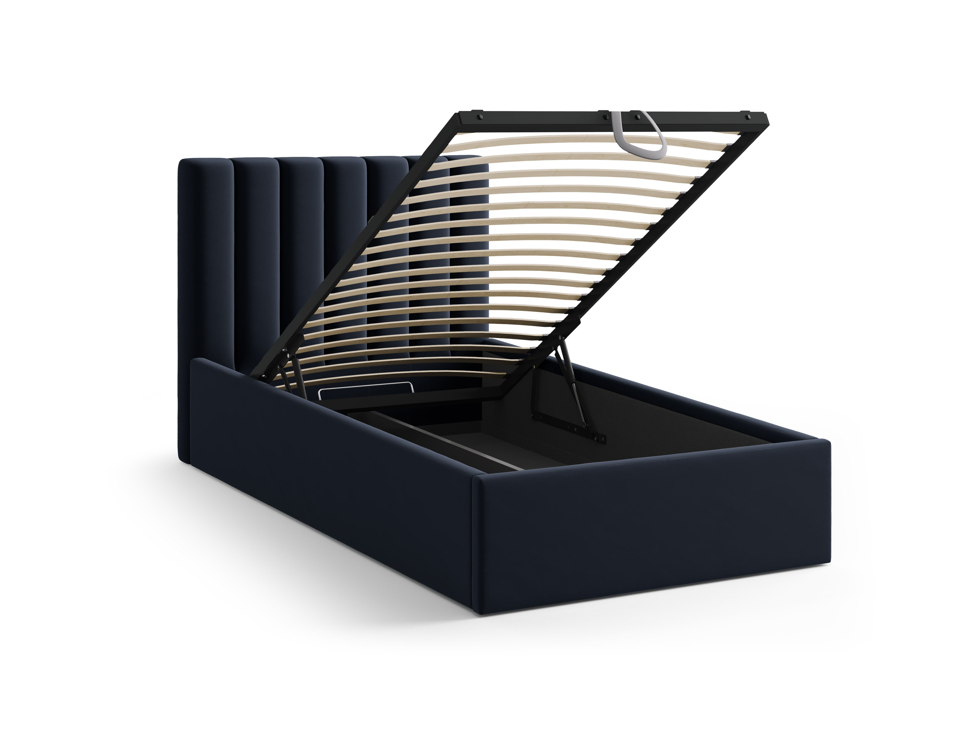 Single velvet bed with storage for bedding ALLISON navy blue