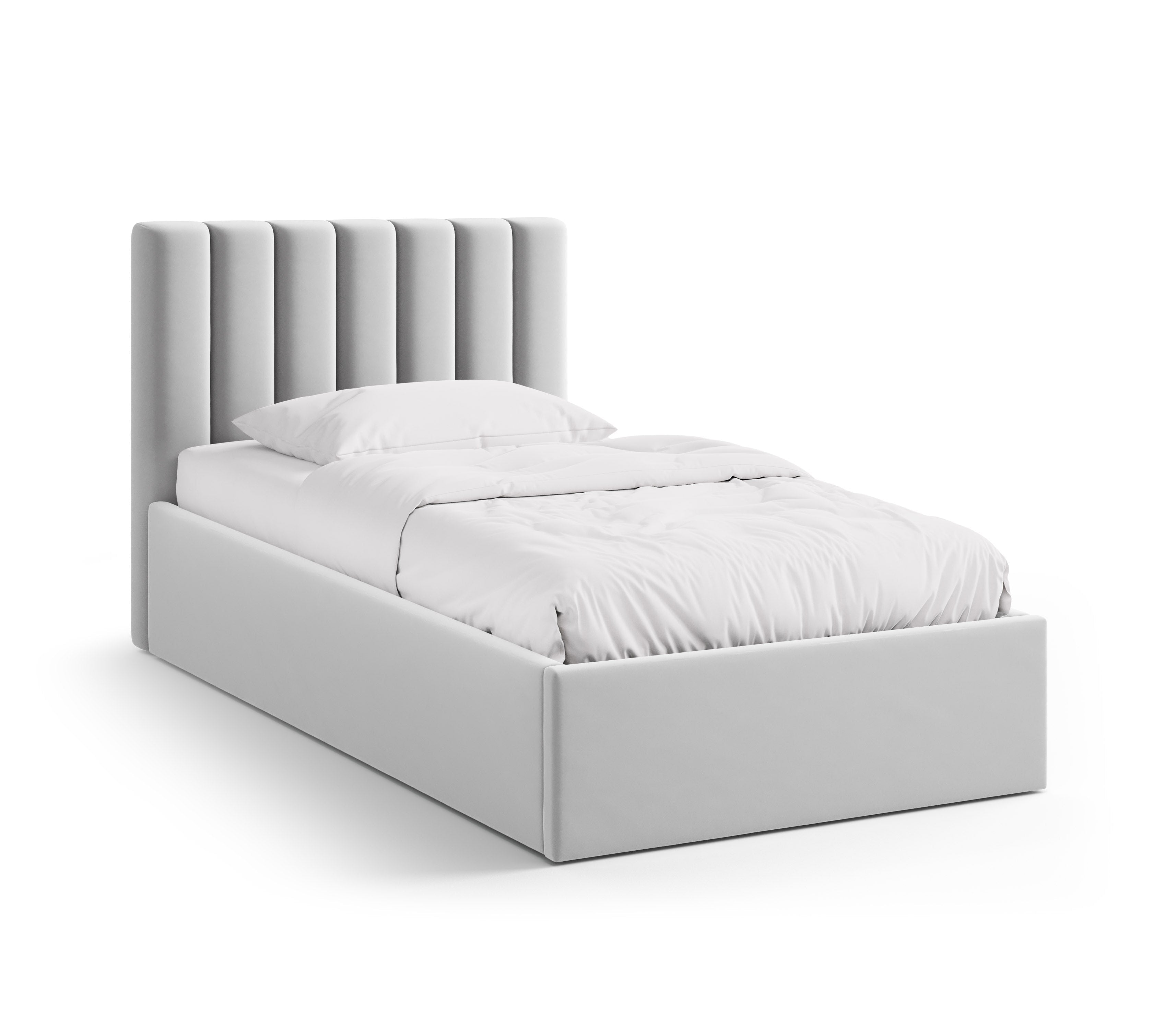 Single velvet bed with storage for bedding ALLISON silver