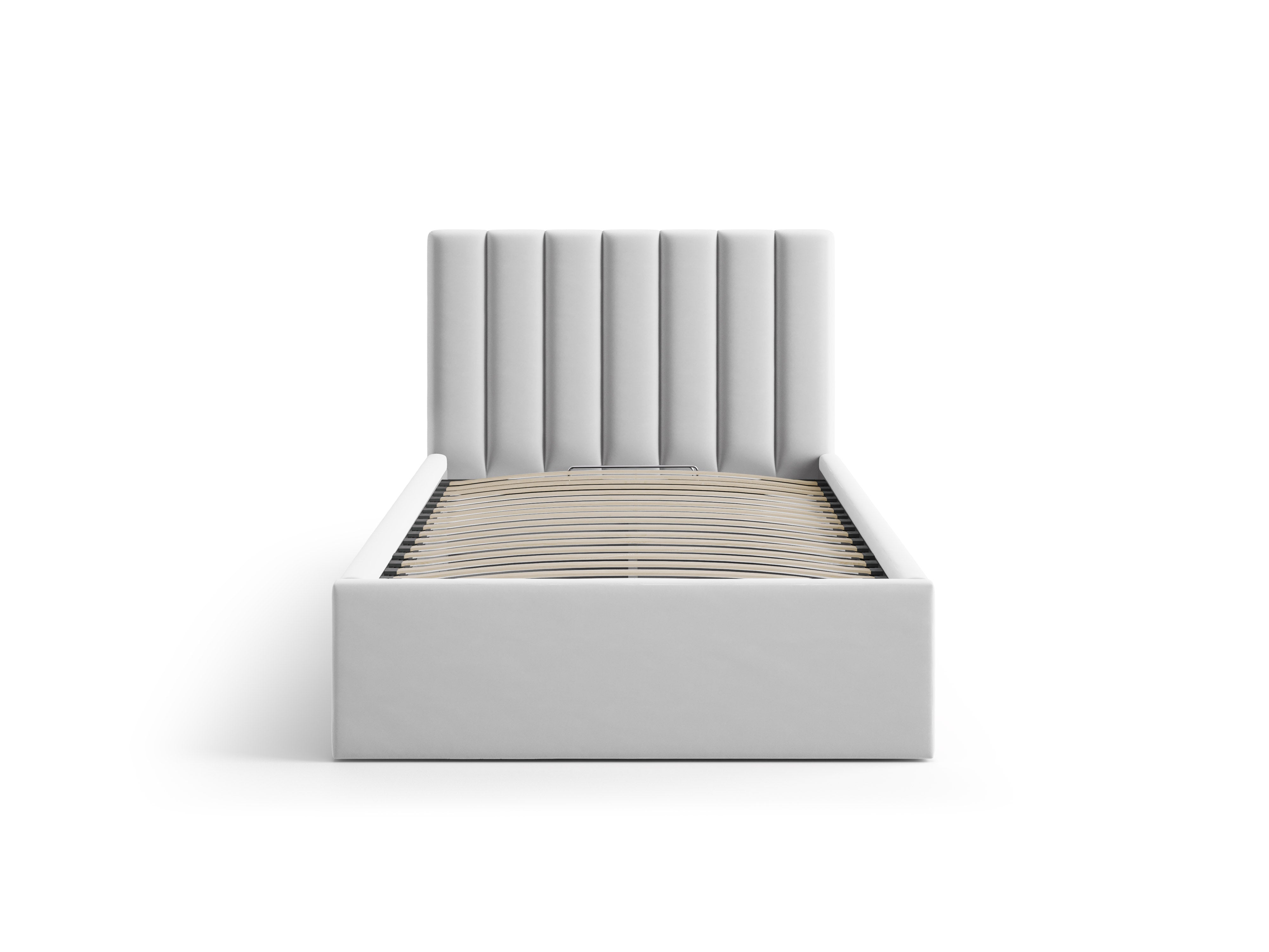 Single velvet bed with storage for bedding ALLISON silver