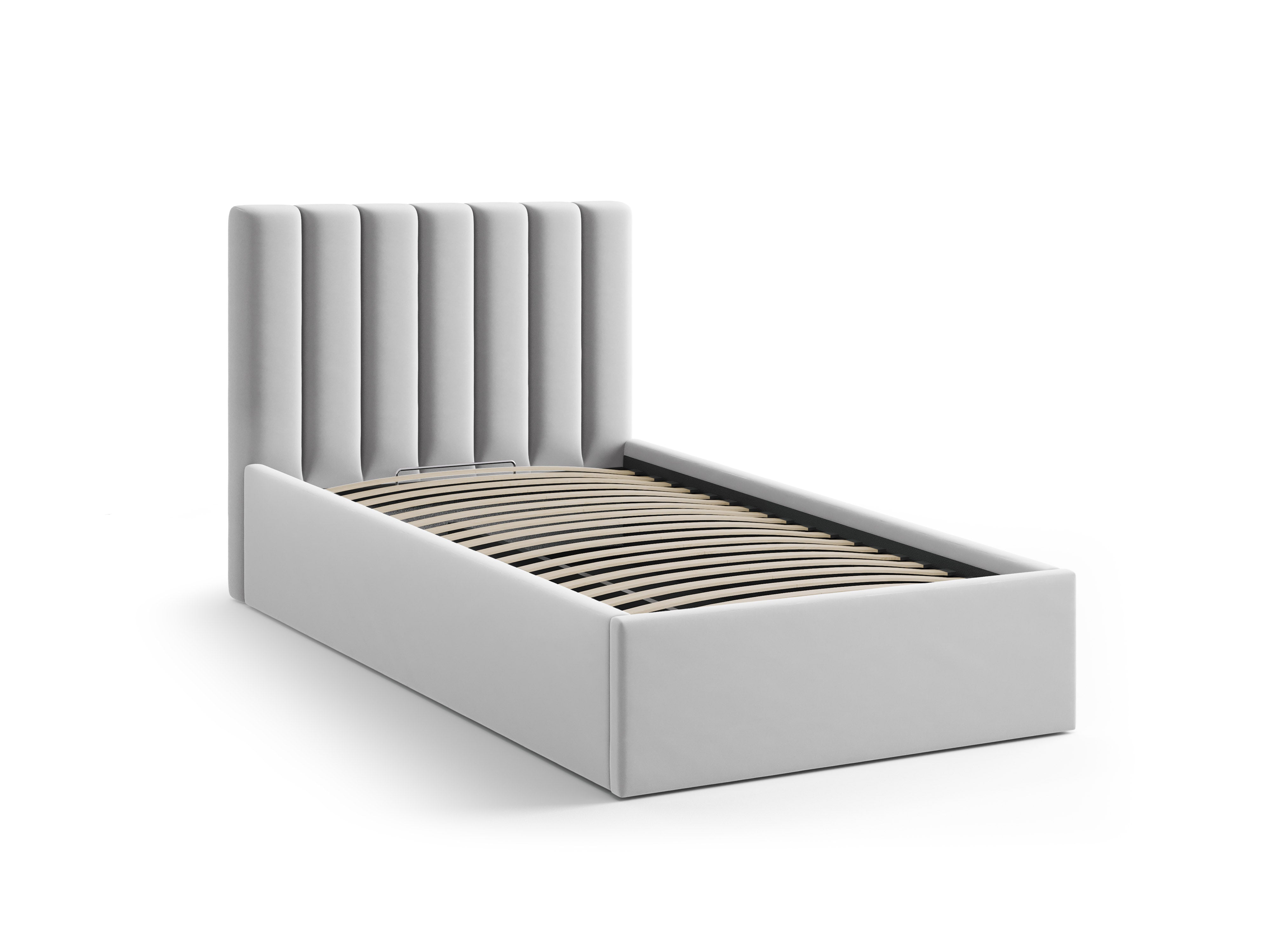 Single velvet bed with storage for bedding ALLISON silver