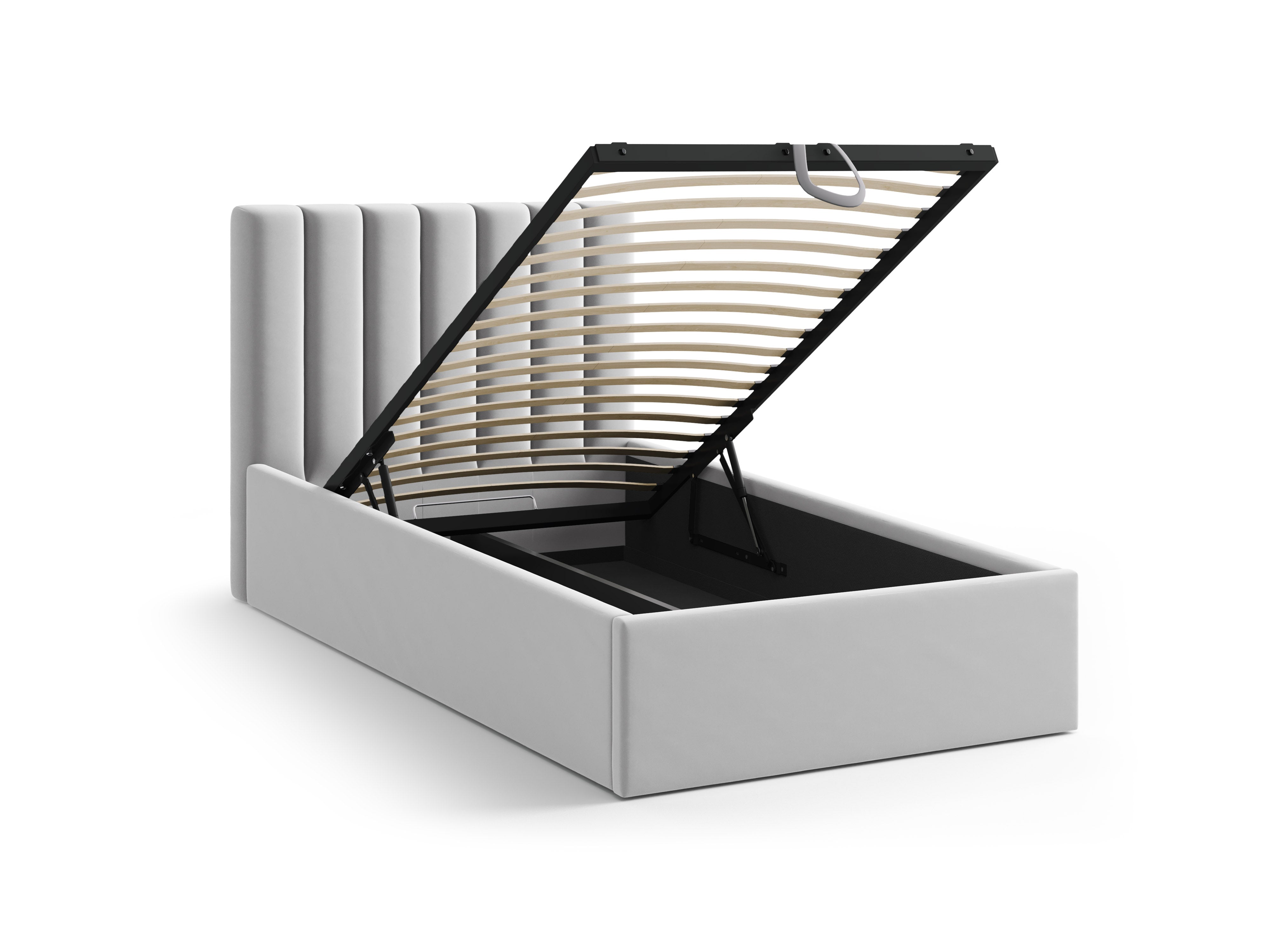 Single velvet bed with storage for bedding ALLISON silver