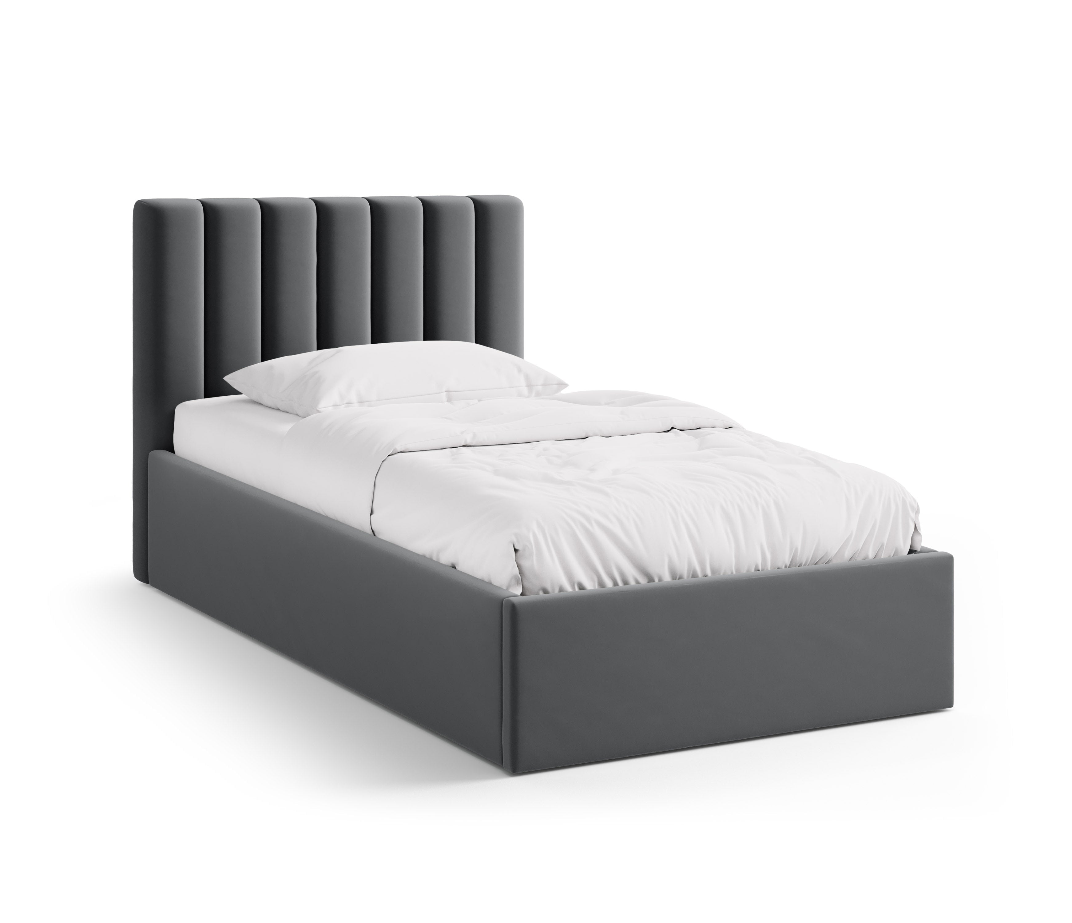 Allison gray velvet single bed with storage for bedding
