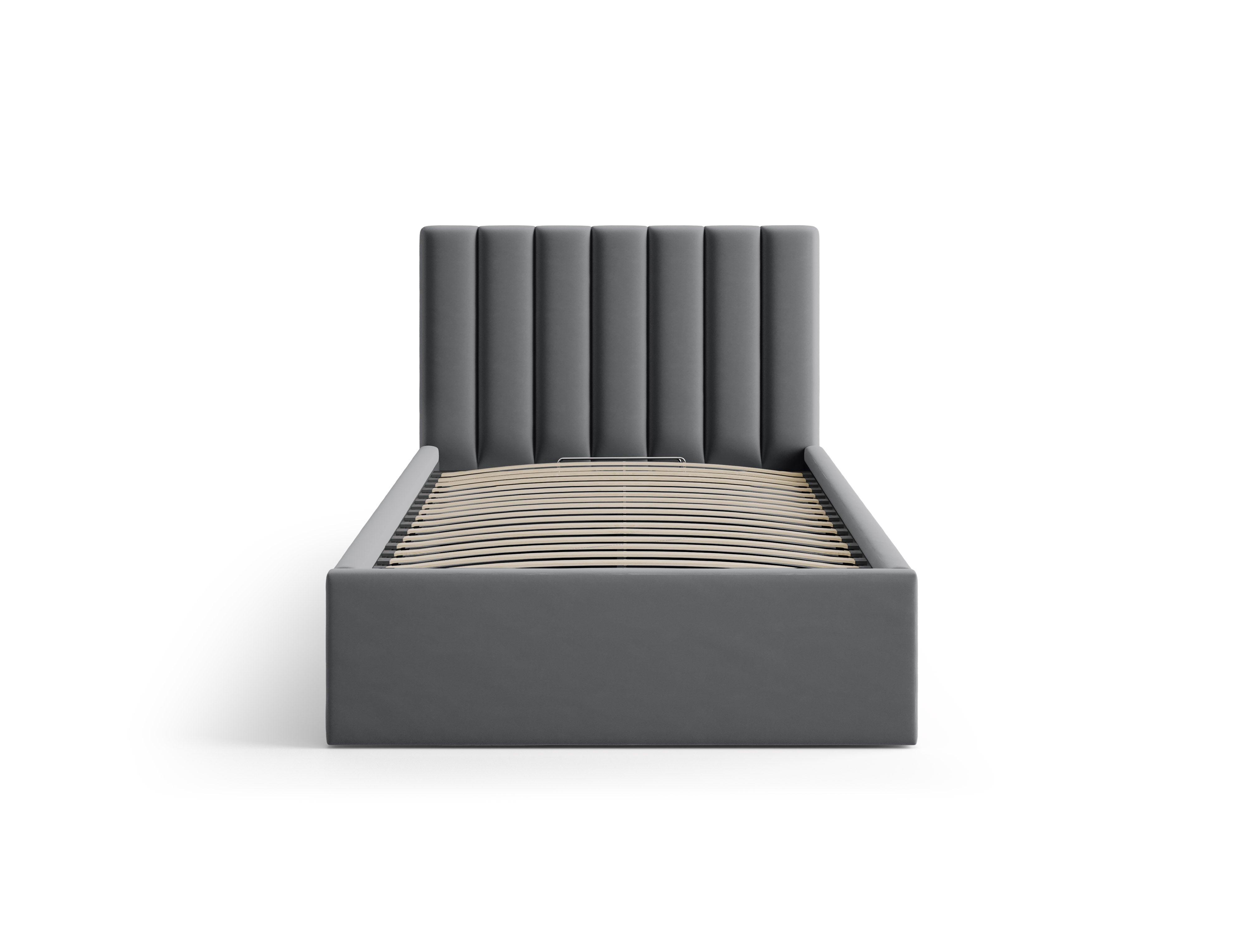 Allison gray velvet single bed with storage for bedding